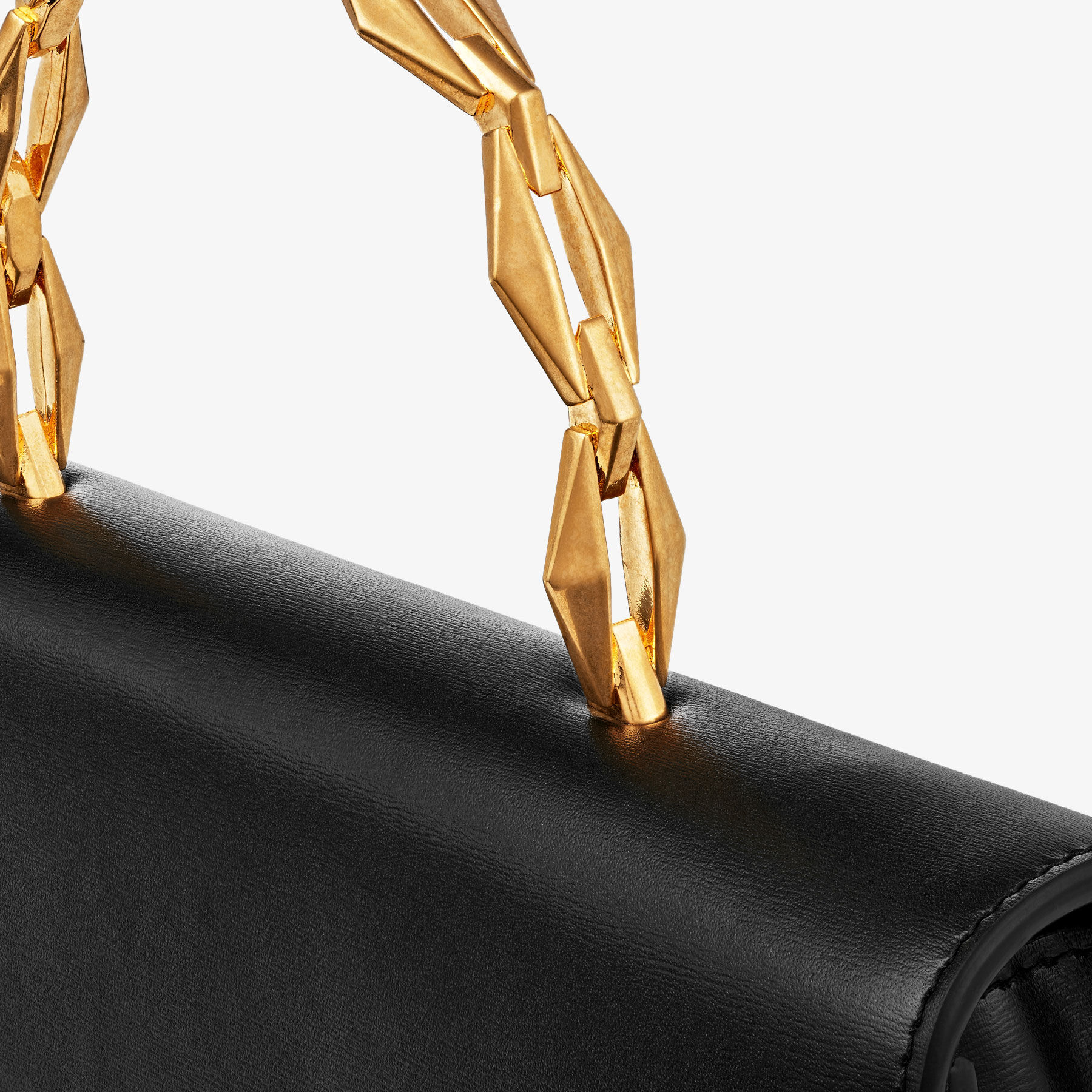 Diamond Chain Top Handle Black Calf Leather Top Handle Bag