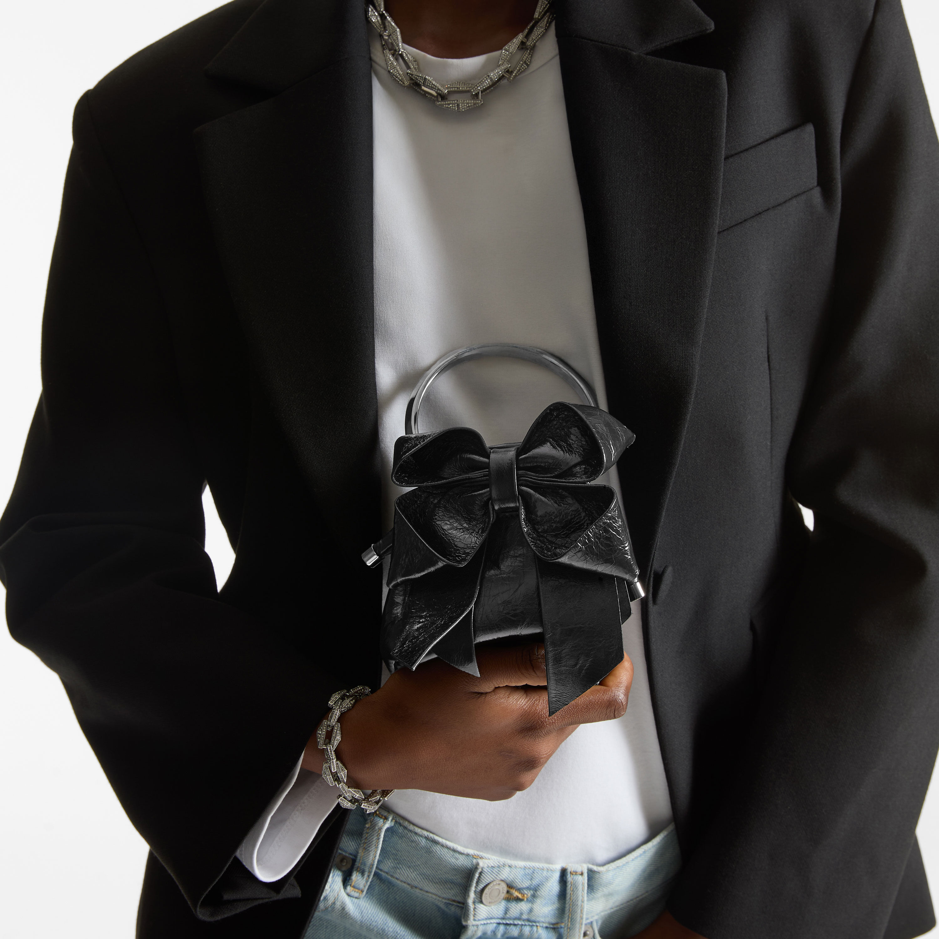 Micro Bon Bon Black Vintage Metallic Leather Mini Bag