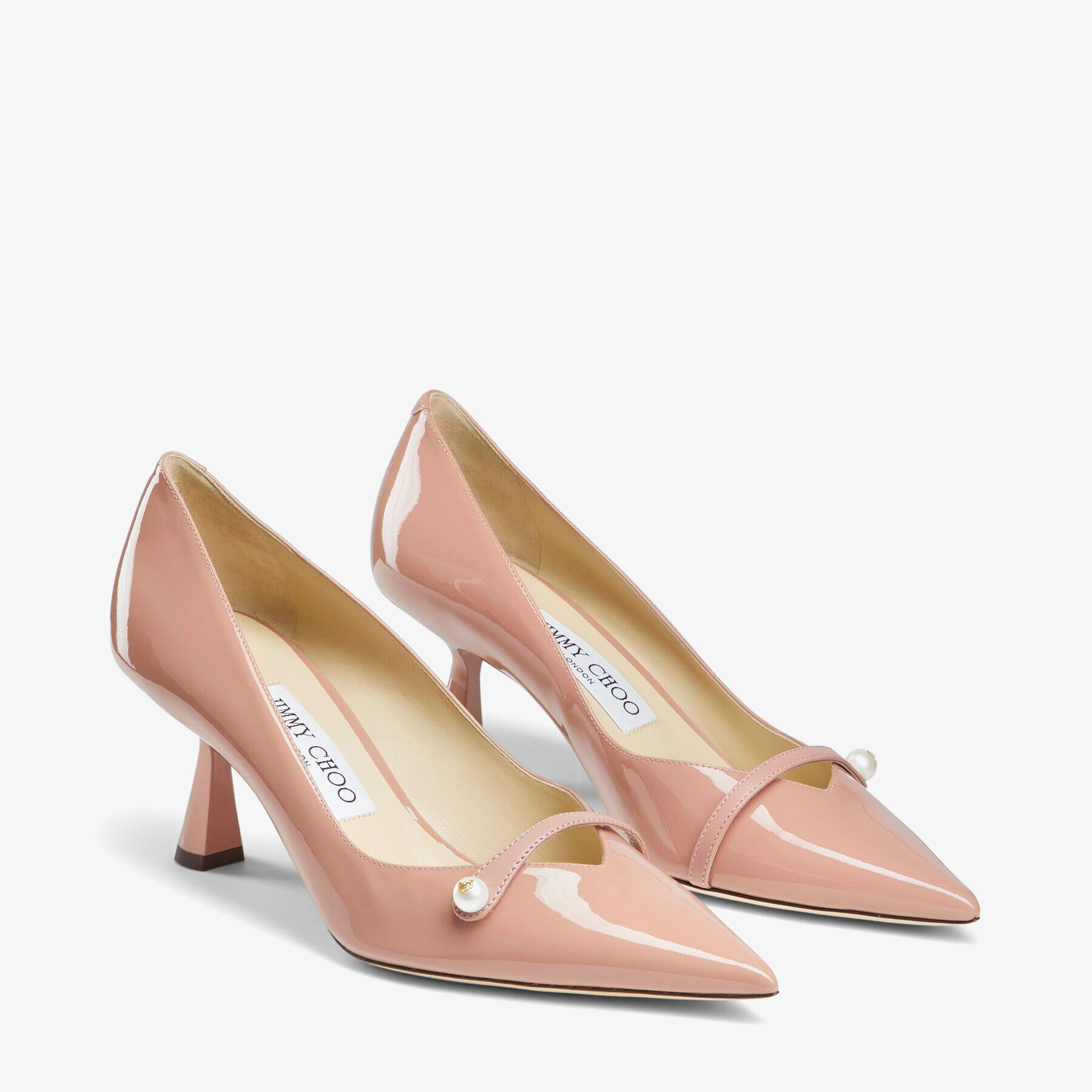 Rosalia 65 Ballet Pink Patent Pointed Pumps with Pearl Detail