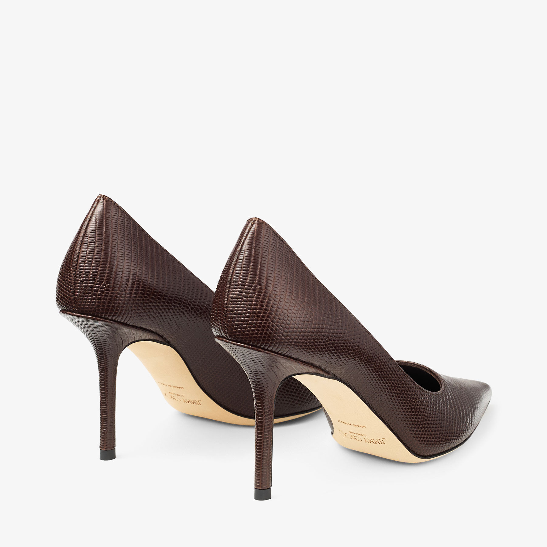 Love 85 Coffee Lizard Printed Leather Pumps