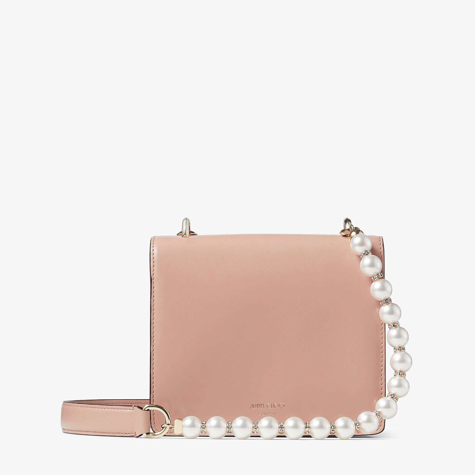 Avenue Quad XS Ballet Pink Box Leather Shoulder Bag with Pearl Strap