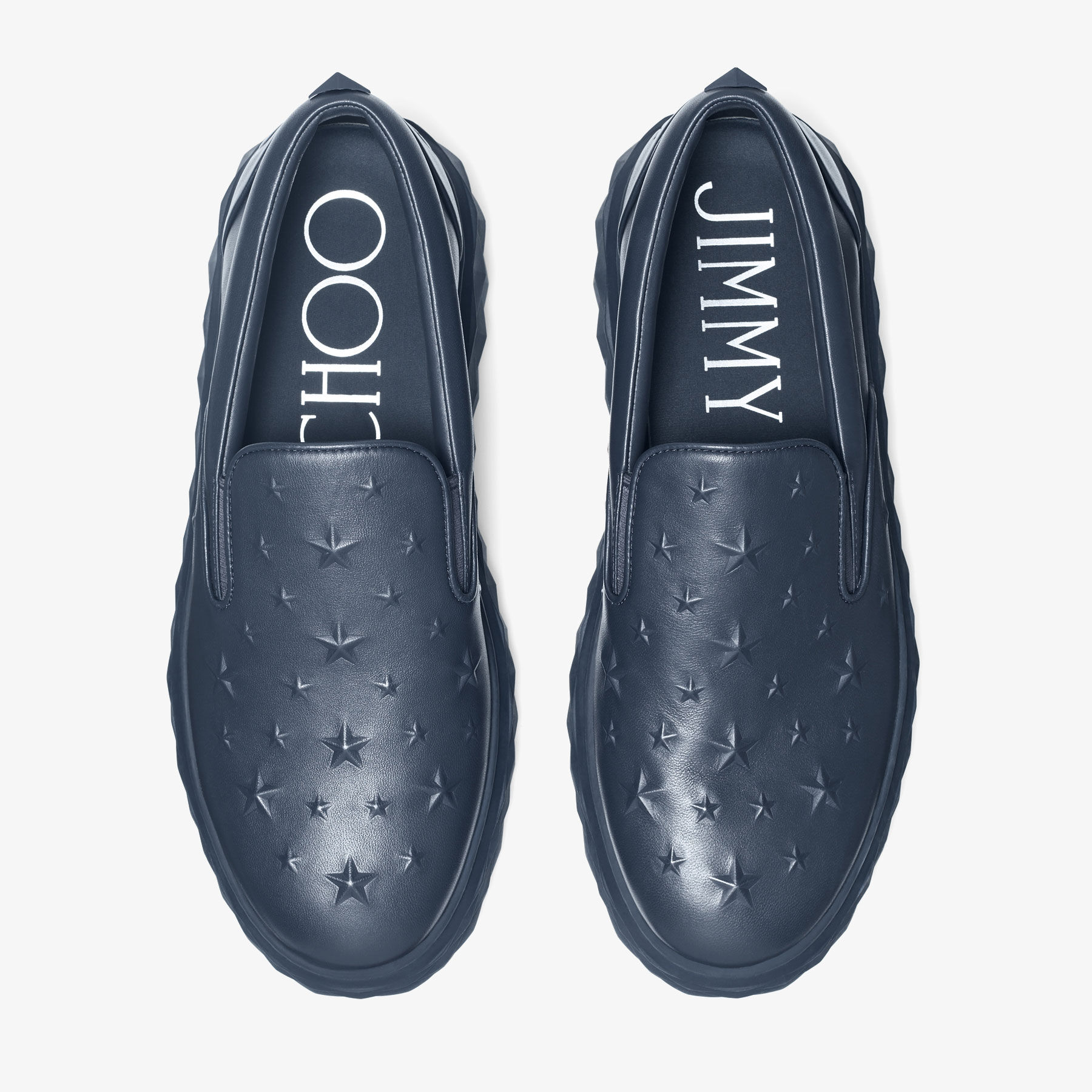 Diamond Slip On M Navy Embossed Leather Slip On Trainers