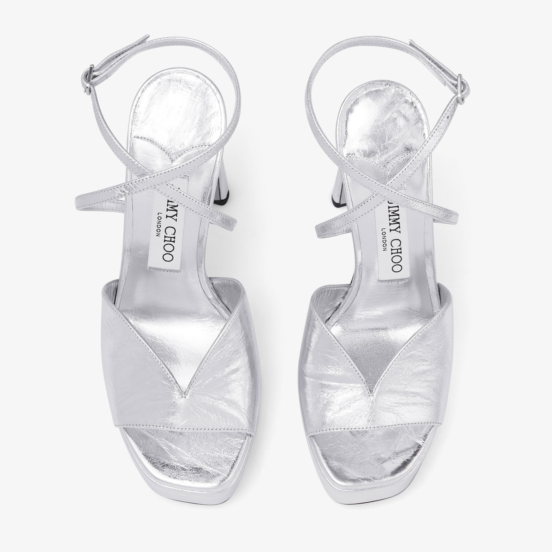 Karli Platform 125 Silver Metallic Leather Platform Sandals