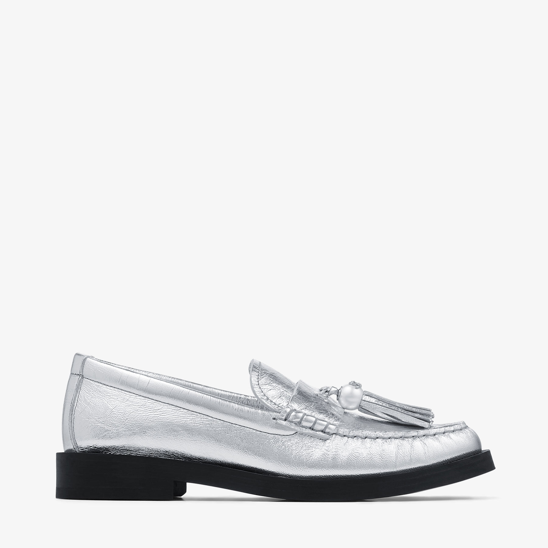 Addie Pearl Silver Metallic Leather Loafers