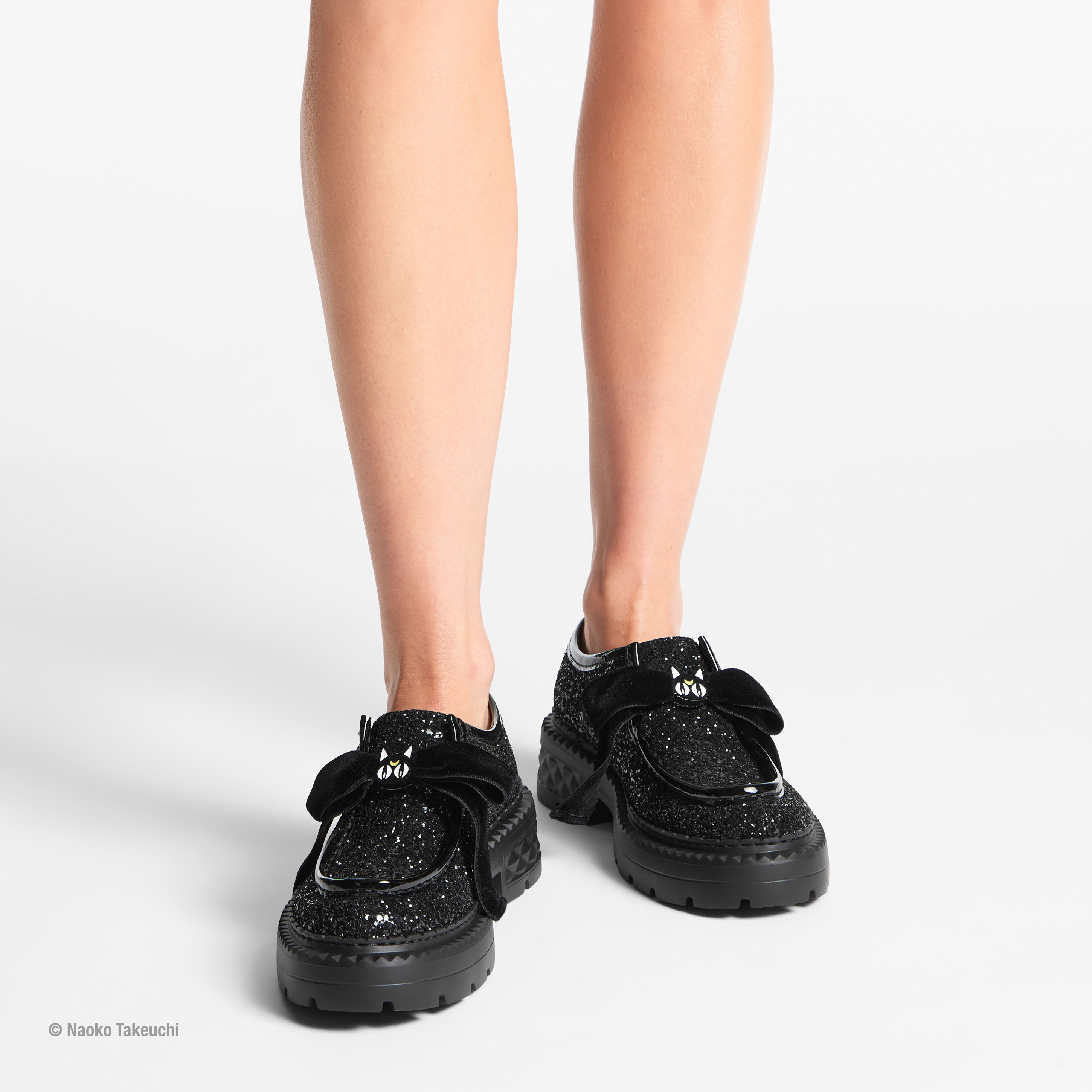 Luna Marlow Moccasin Black Glitter Loafers