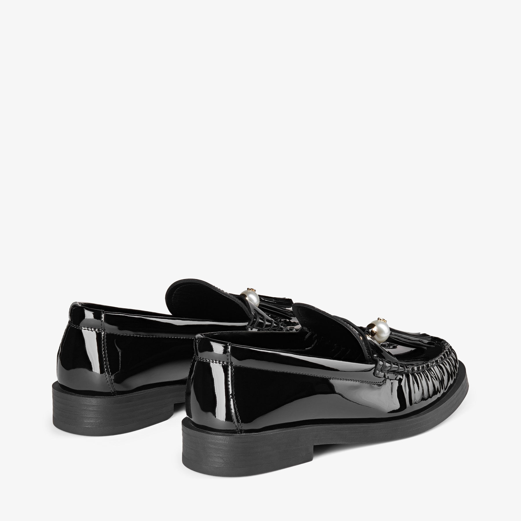 Addie Loafer Black Patent Leather Flat Loafers with Pearl Tassel