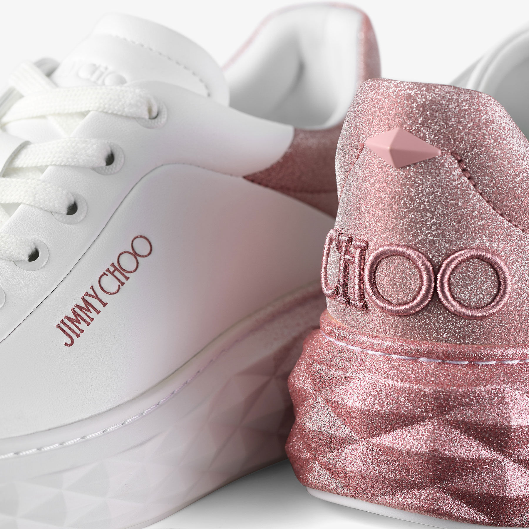 Diamond Maxi F II White & Rose Nappa Leather Glitter Trainers