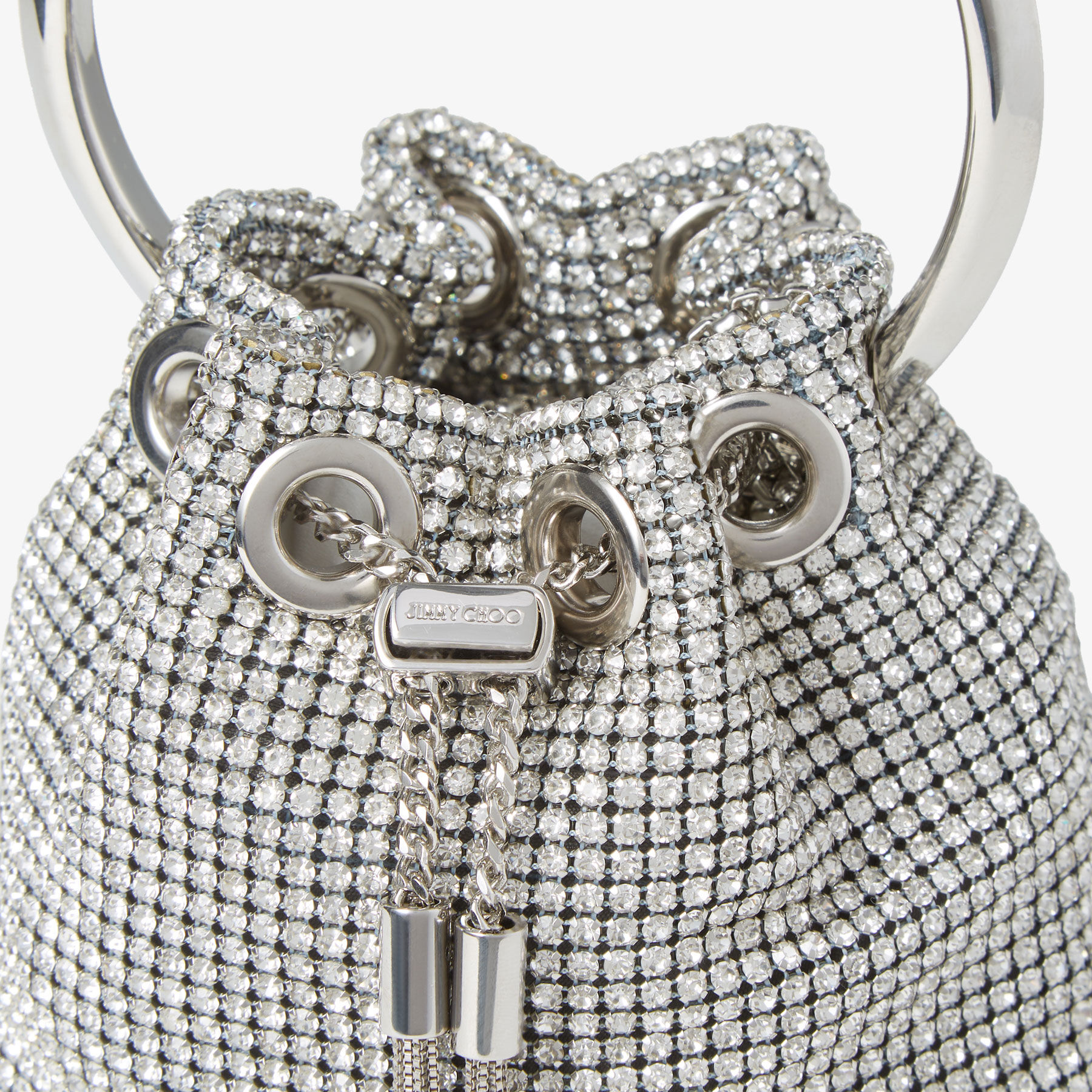 Micro Bon Bon Silver Crystal Mesh Bag with Metal Handle