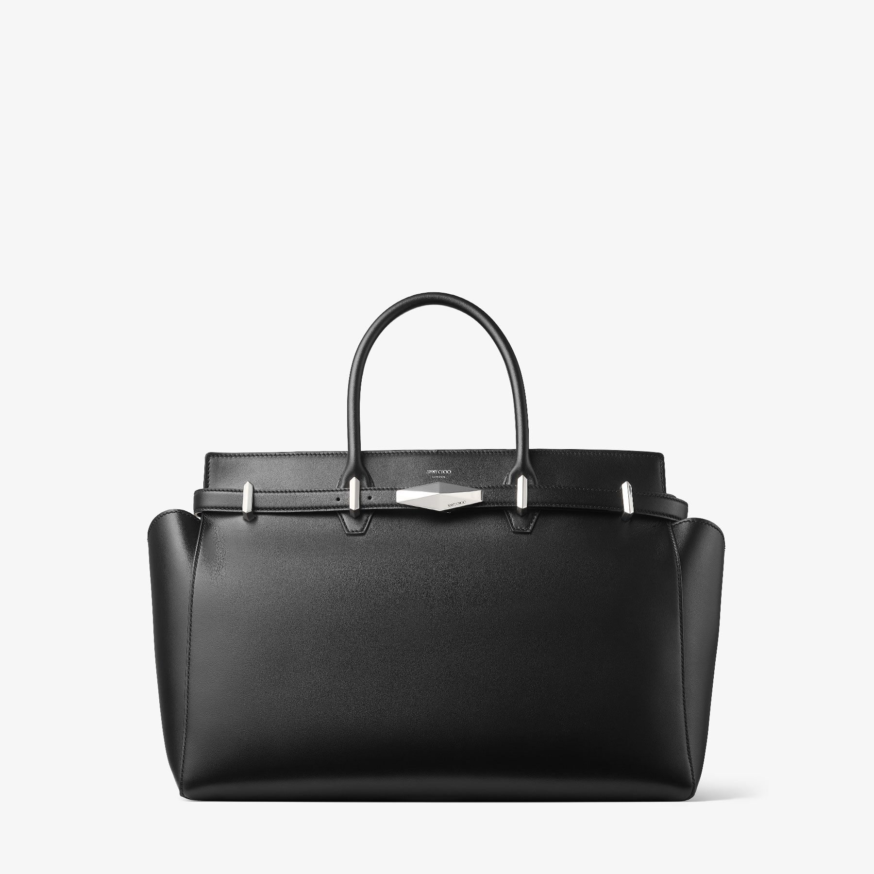 Diamond Belted Top Handle M Black Leather Top Handle Bag