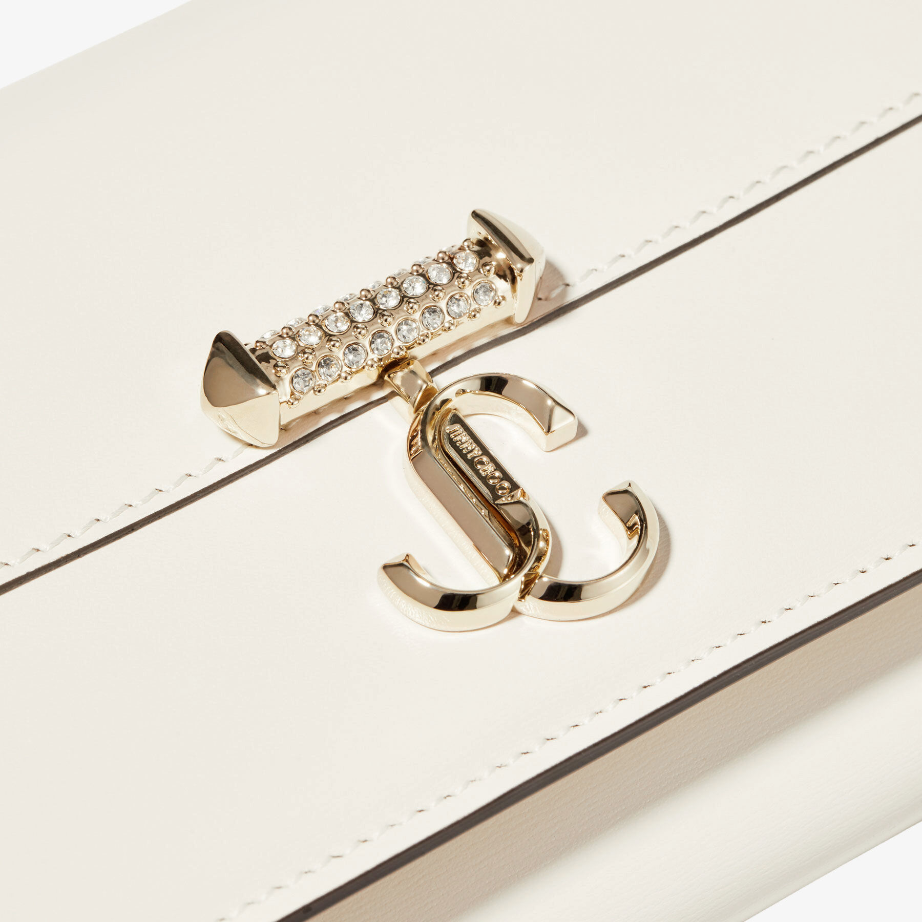 Avenue Wallet with Chain Latte Leather Wallet with Pearl Strap