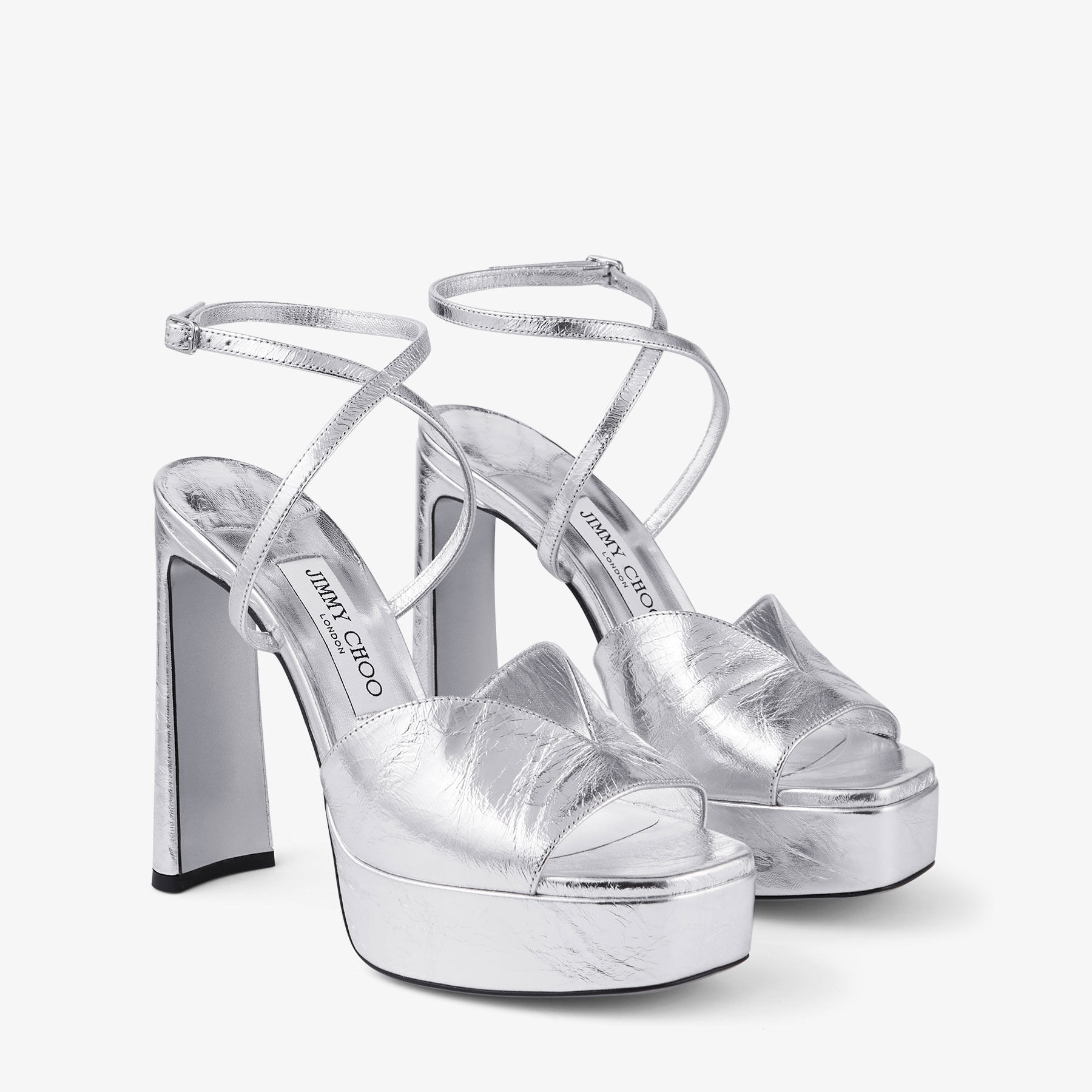 Karli Platform 125 Silver Metallic Leather Platform Sandals