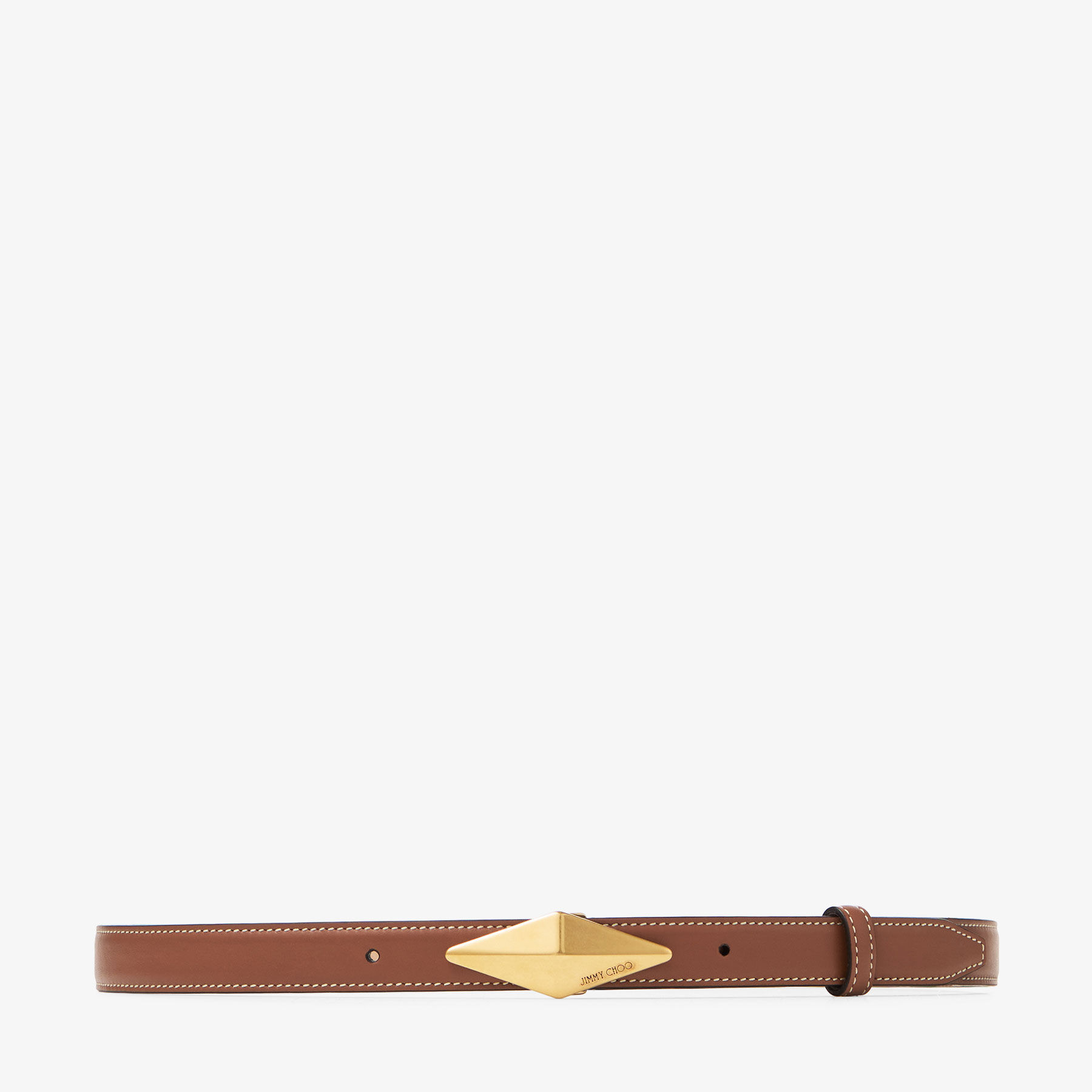 Diamond Clasp Belt Tan Calf Leather Stitched Belt