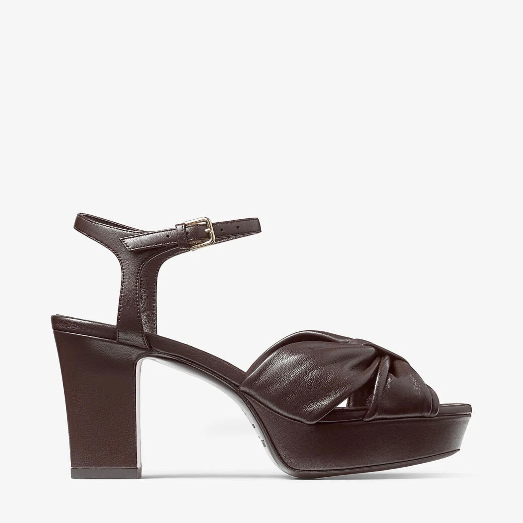 Heloise 80 Coffee Nappa Leather Platform Sandals