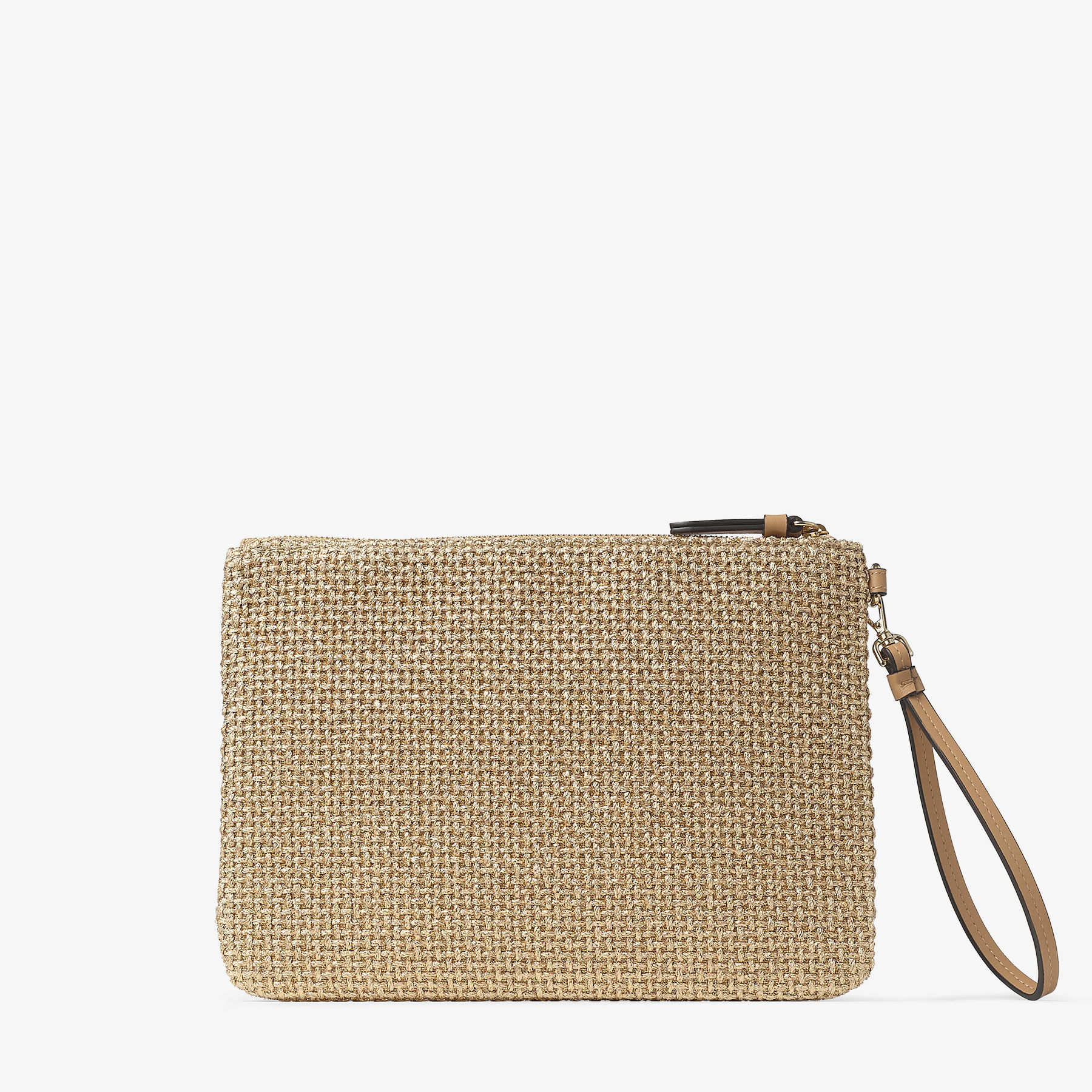 Zip Top Pouch Gold Metallic Raffia Pouch