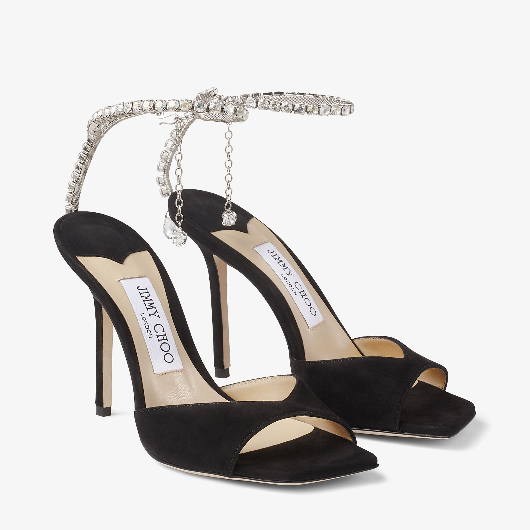 Saeda Sandal 100 Black Suede Sandals with Crystal Embellishment