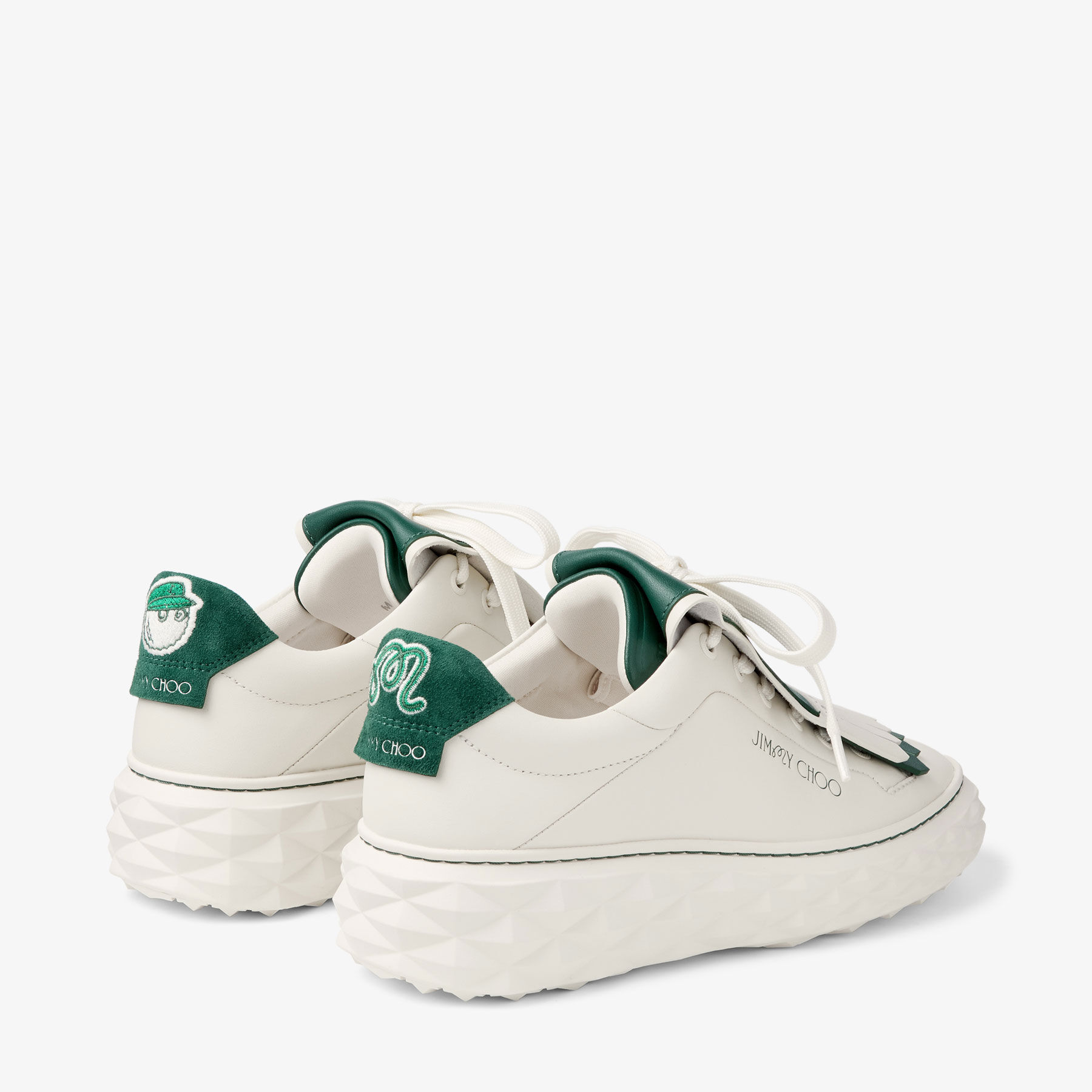 Jimmy Choo / Malbon 2.0 Diamond F  Latte Leather and Malbon Green Trainers with Detachable Kiltie
