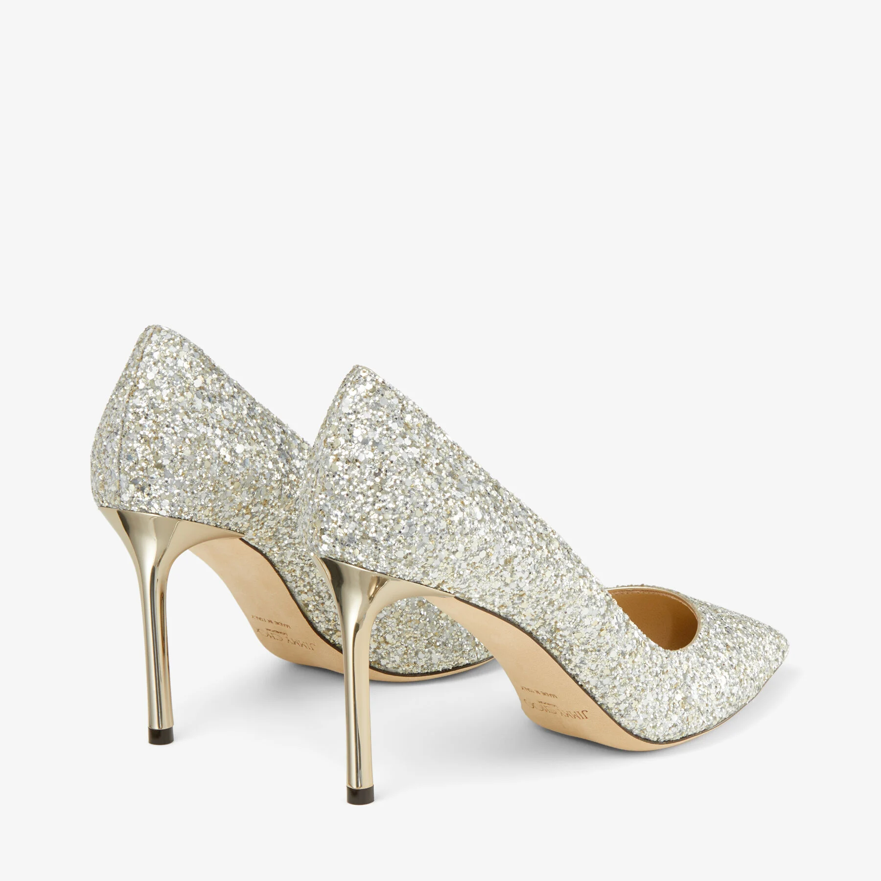 Romy 85 Champagne Coarse Glitter Fabric Pointy Toe Pumps