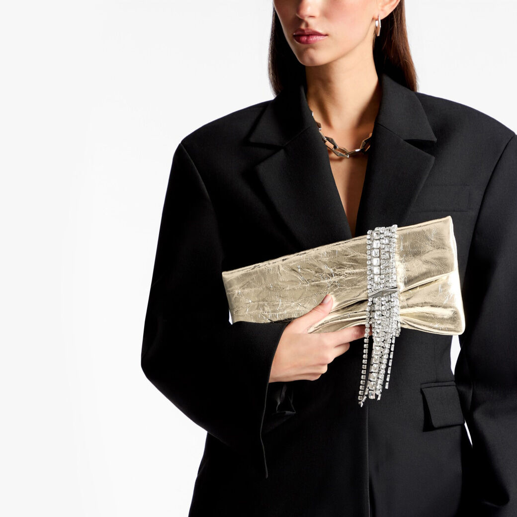 Zandra Platinum Vintage Metallic Leather Clutch Bag