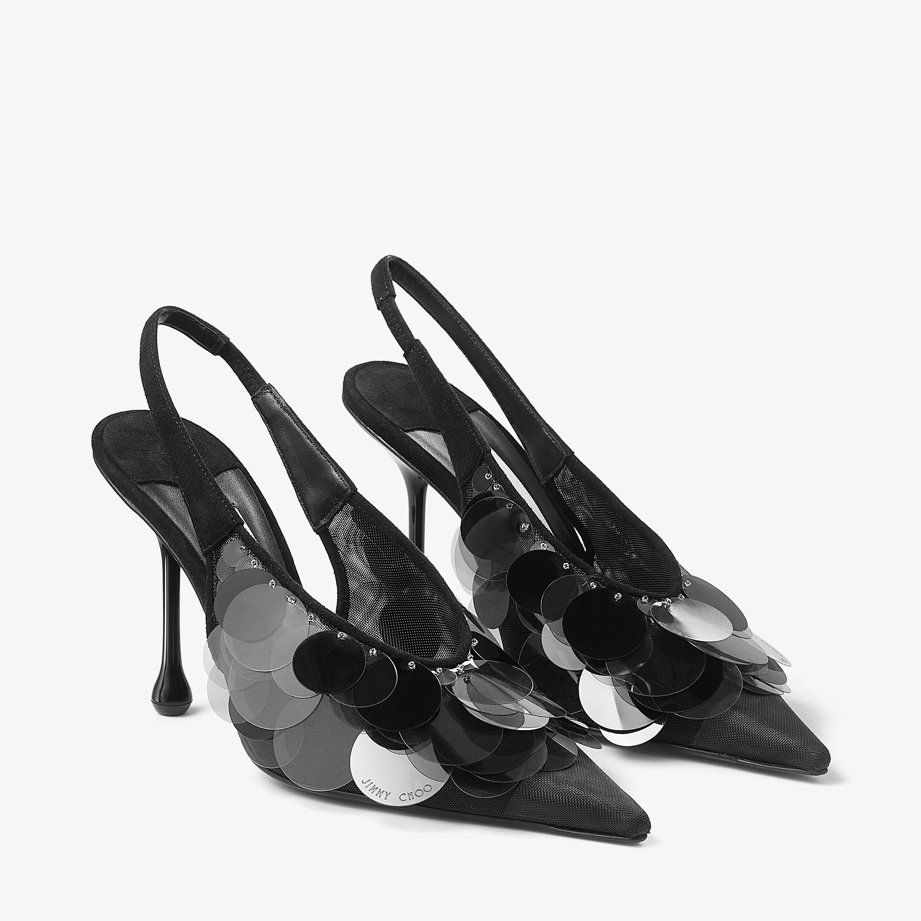 Isa 95 Black Mesh Paillette Pumps