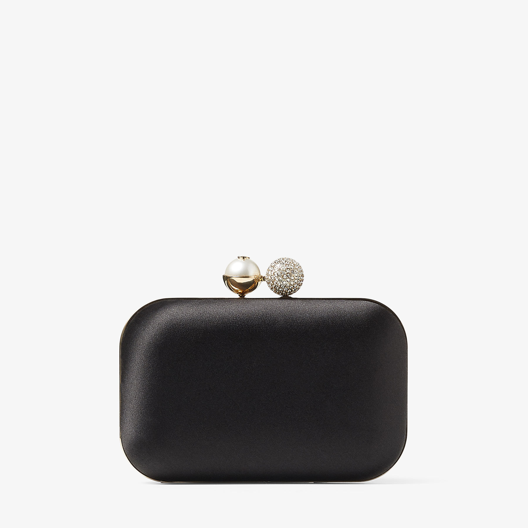 Cloud Black Satin Clutch Bag with Pearl and Crystal Clasp