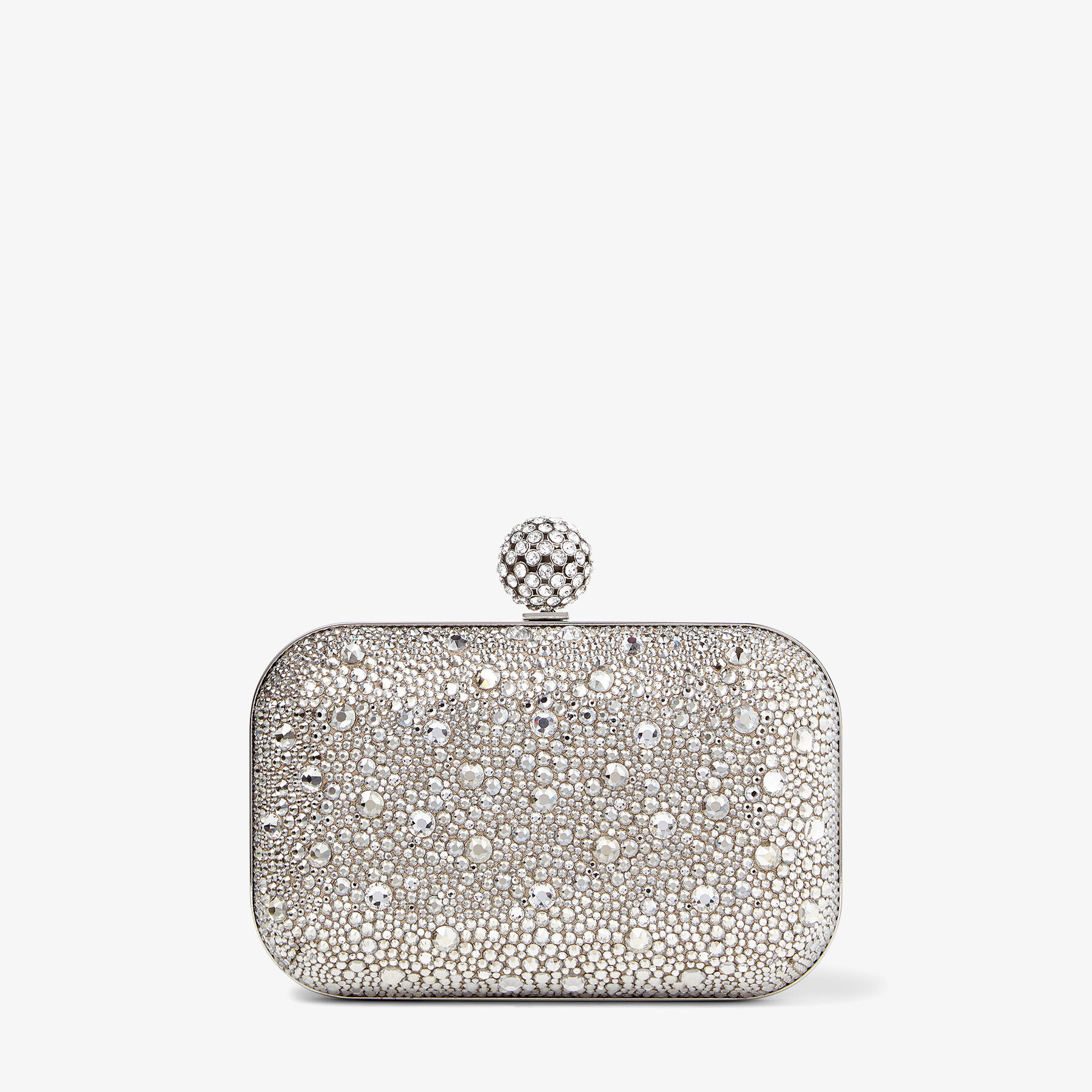 Cloud Nude Shimmer Suede Clutch Bag with Hotfix and Crystal-Encrusted Sphere Clasp