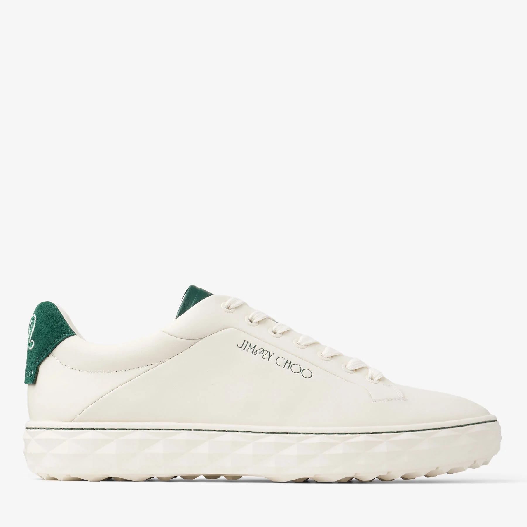 Jimmy Choo / Malbon 2.0 Diamond M Latte Leather and Malbon Green Trainers with Detachable Kiltie