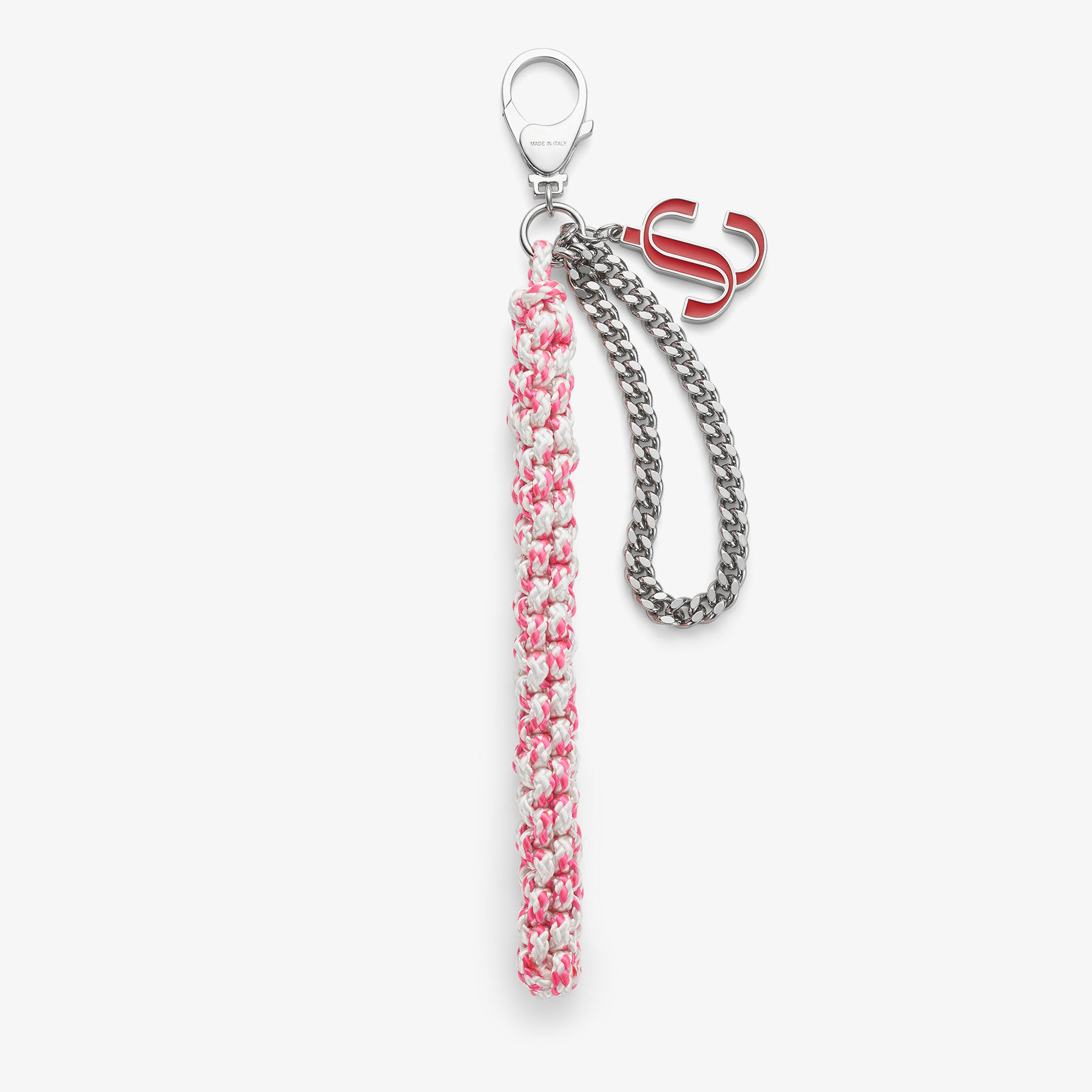 JC Multi Charm Red & Candy Pink Braided Rope Bag Charm