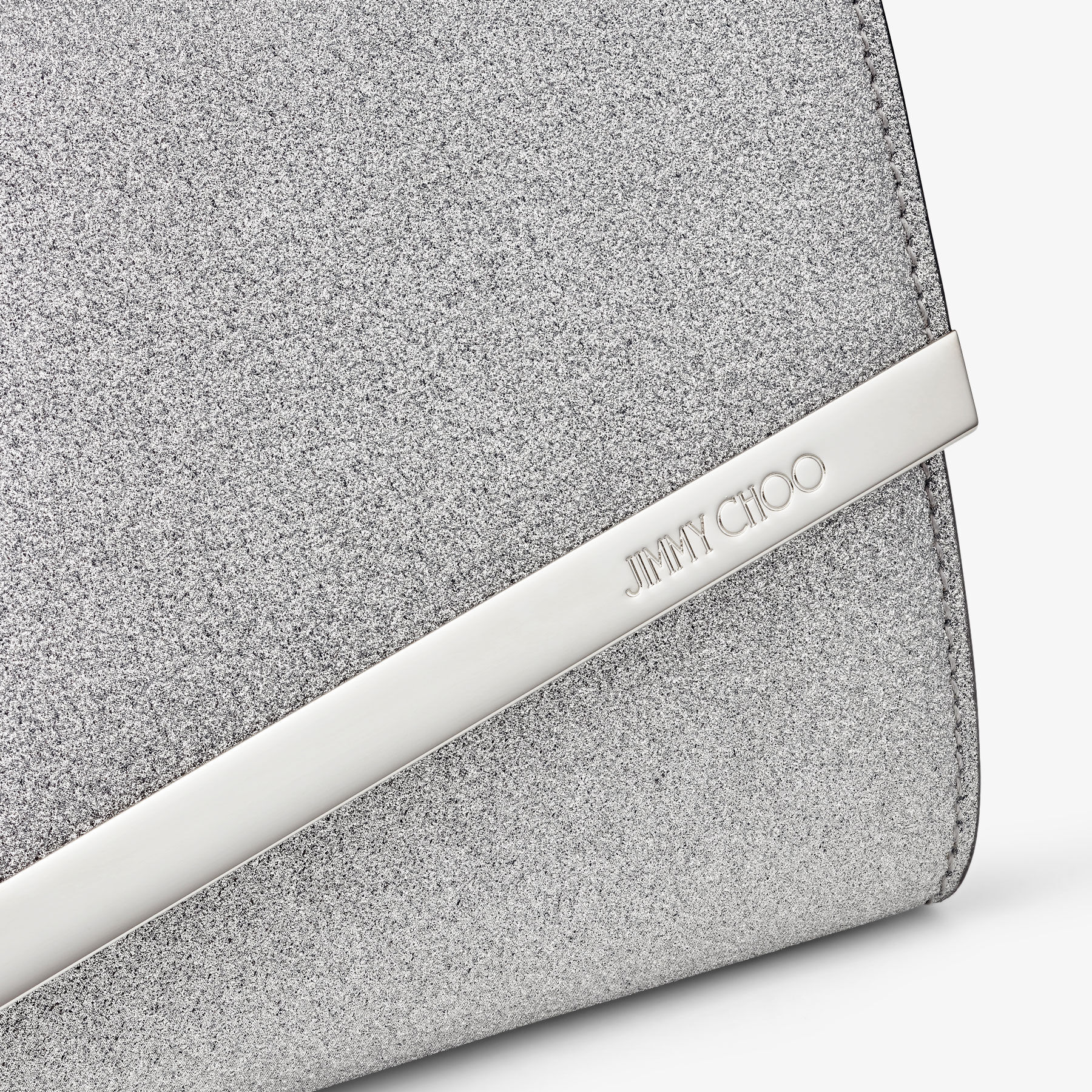 Emmie Silver Fine Glitter Leather Clutch Bag
