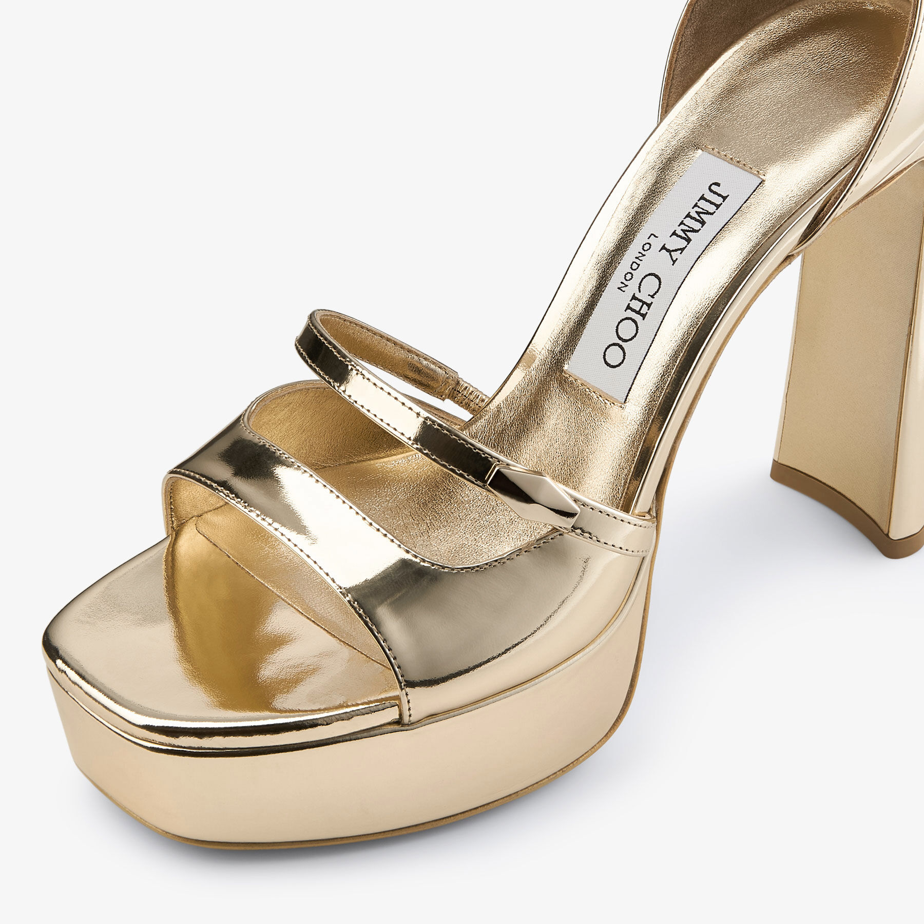 Claressa Platform 125 Gold Liquid Metal Leather Platform Sandals