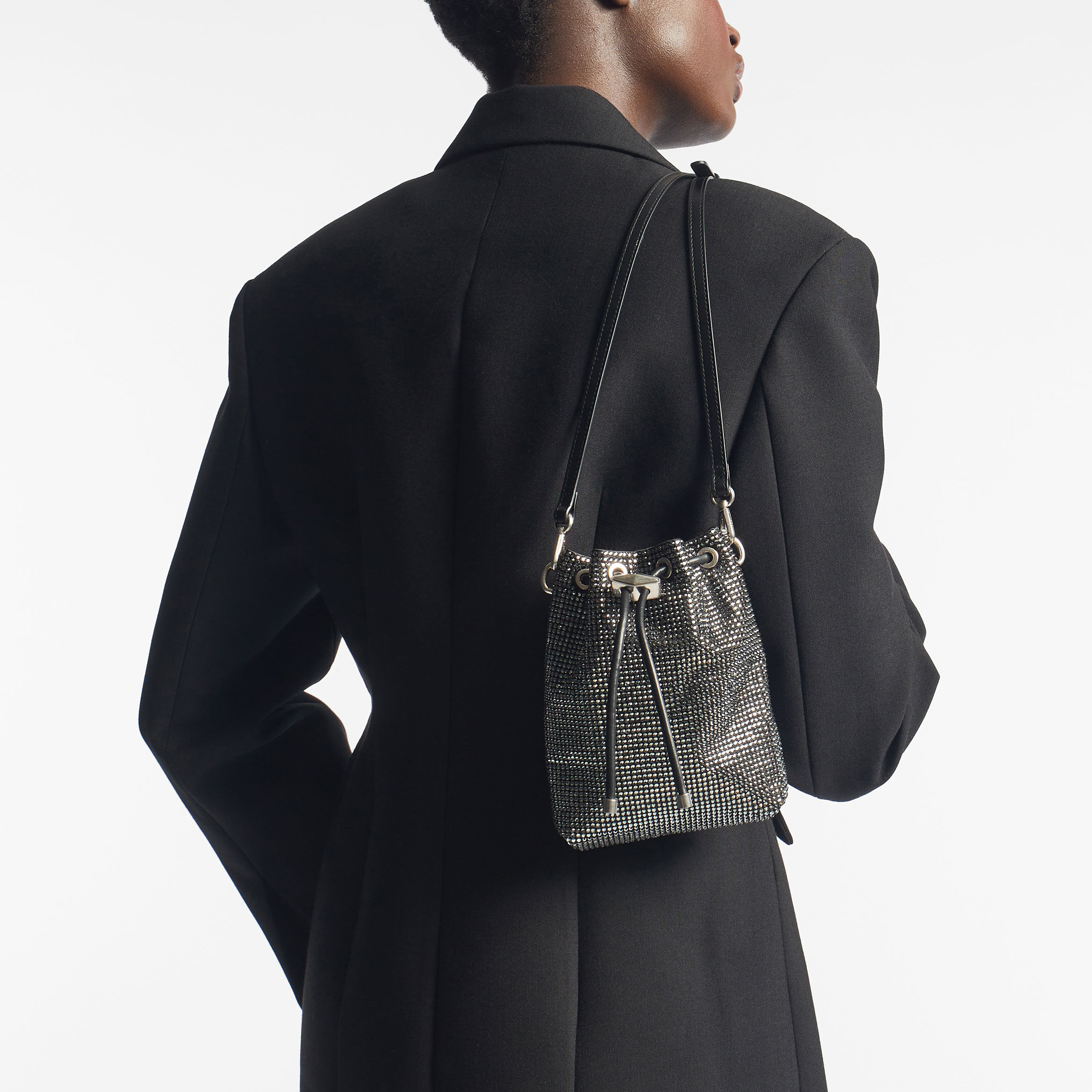 Cinch Mini Black Satin Crystal Mini Bag