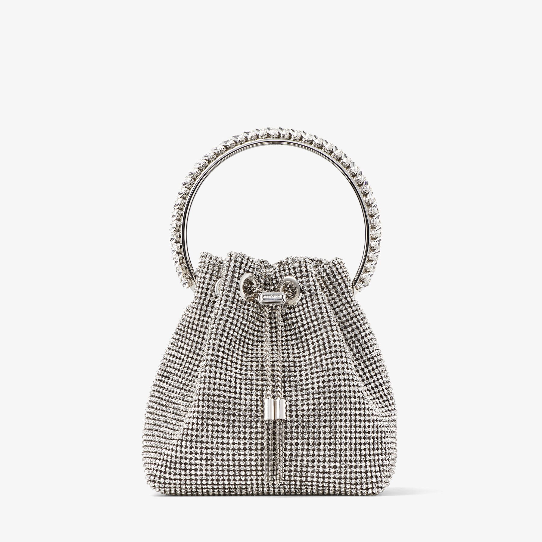 Bon Bon Silver Satin Crystal Mesh Bag with Crystal Handle