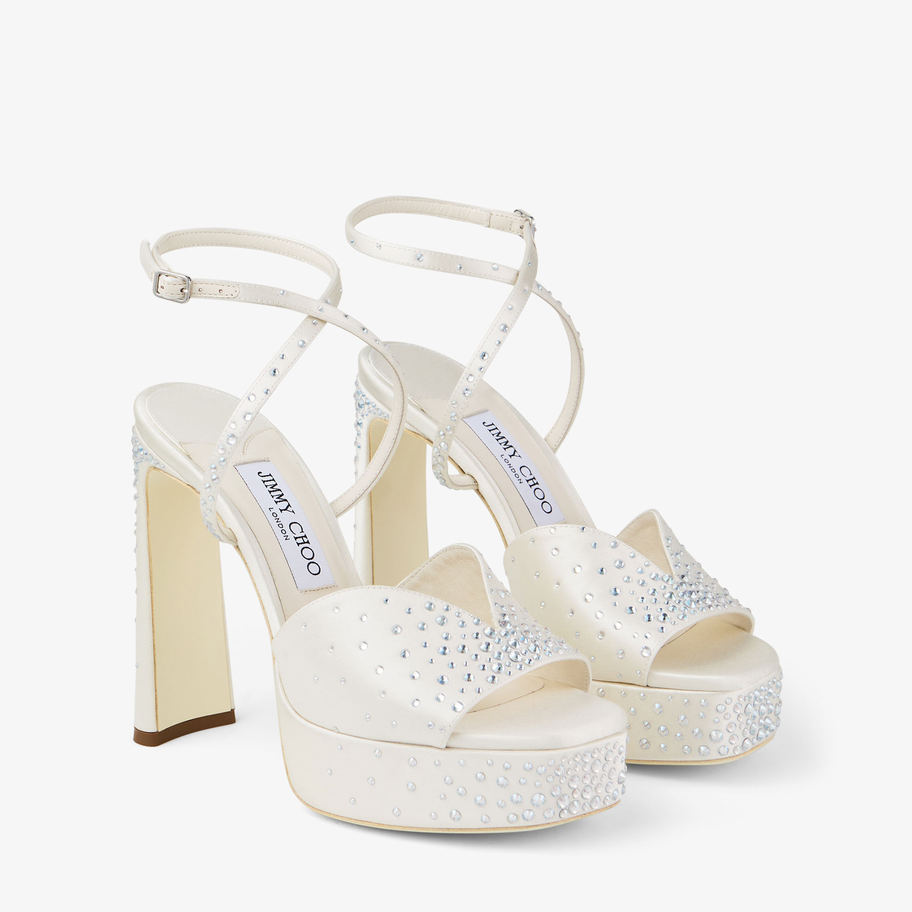Karli Platform 125 Ivory Satin Crystal Platform Sandals