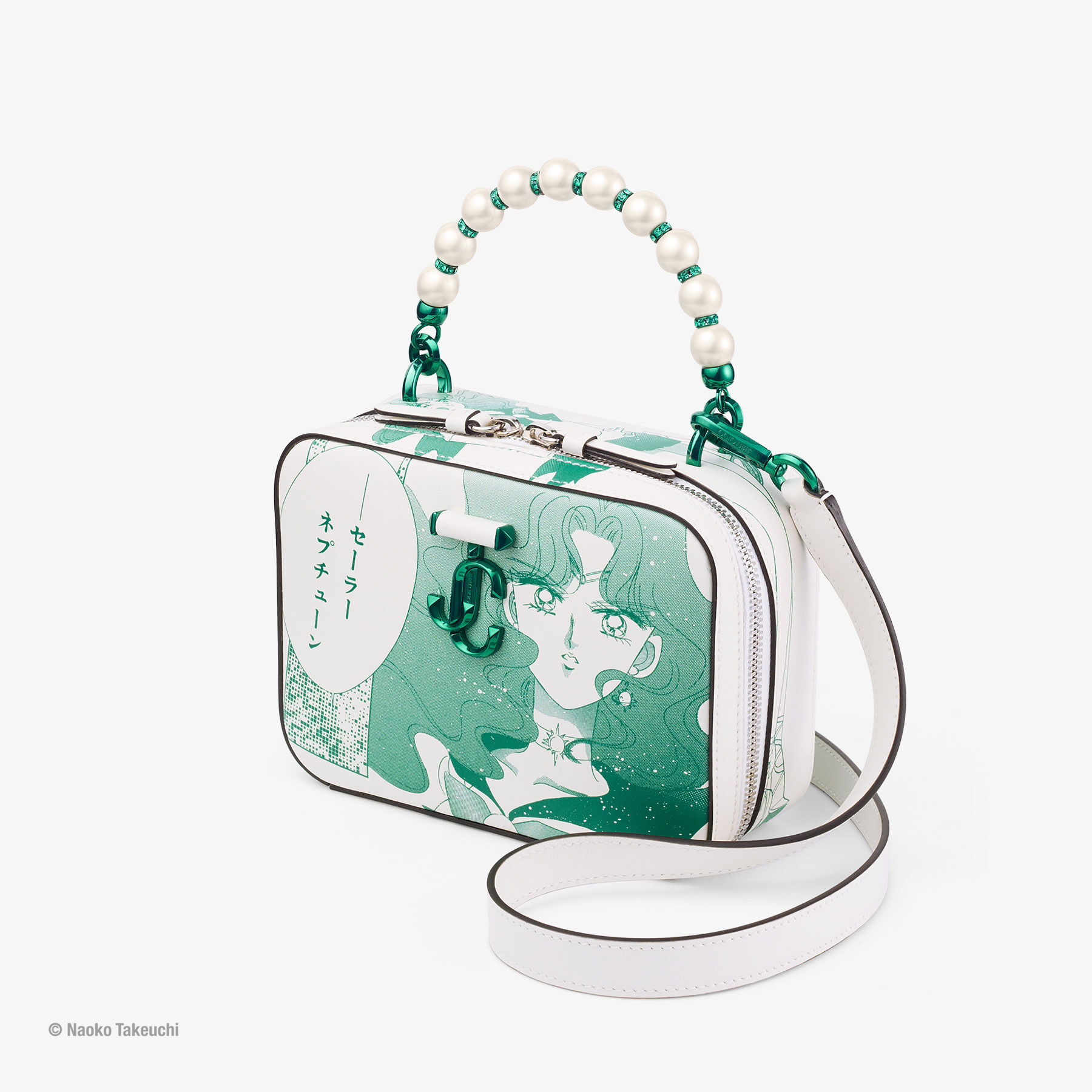 Sailor Neptune Avenue Vanity Bag Emerald Green Manga Print Leather Handbag