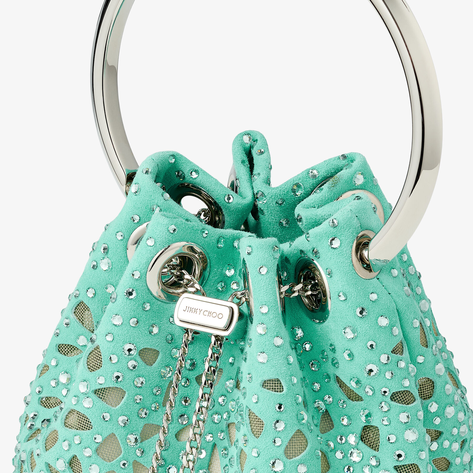 Micro Bon Bon Aqua Green Suede Crystal Mini Bag
