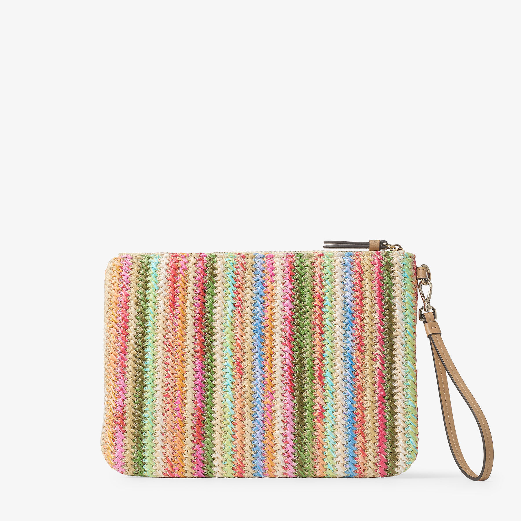 Zip Top Pouch Ecru Striped Raffia Pouch