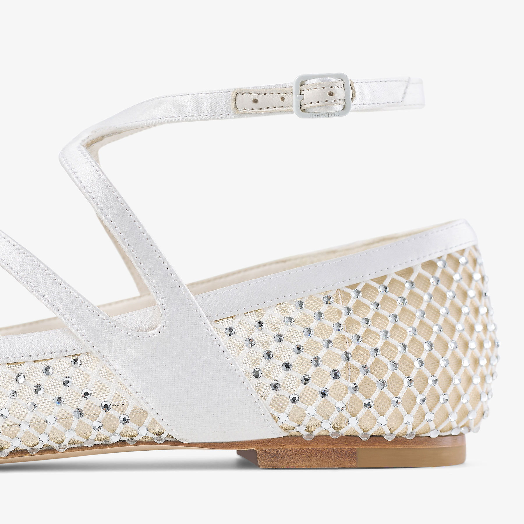 Astoria Flat White Crystal Mesh Satin Flats