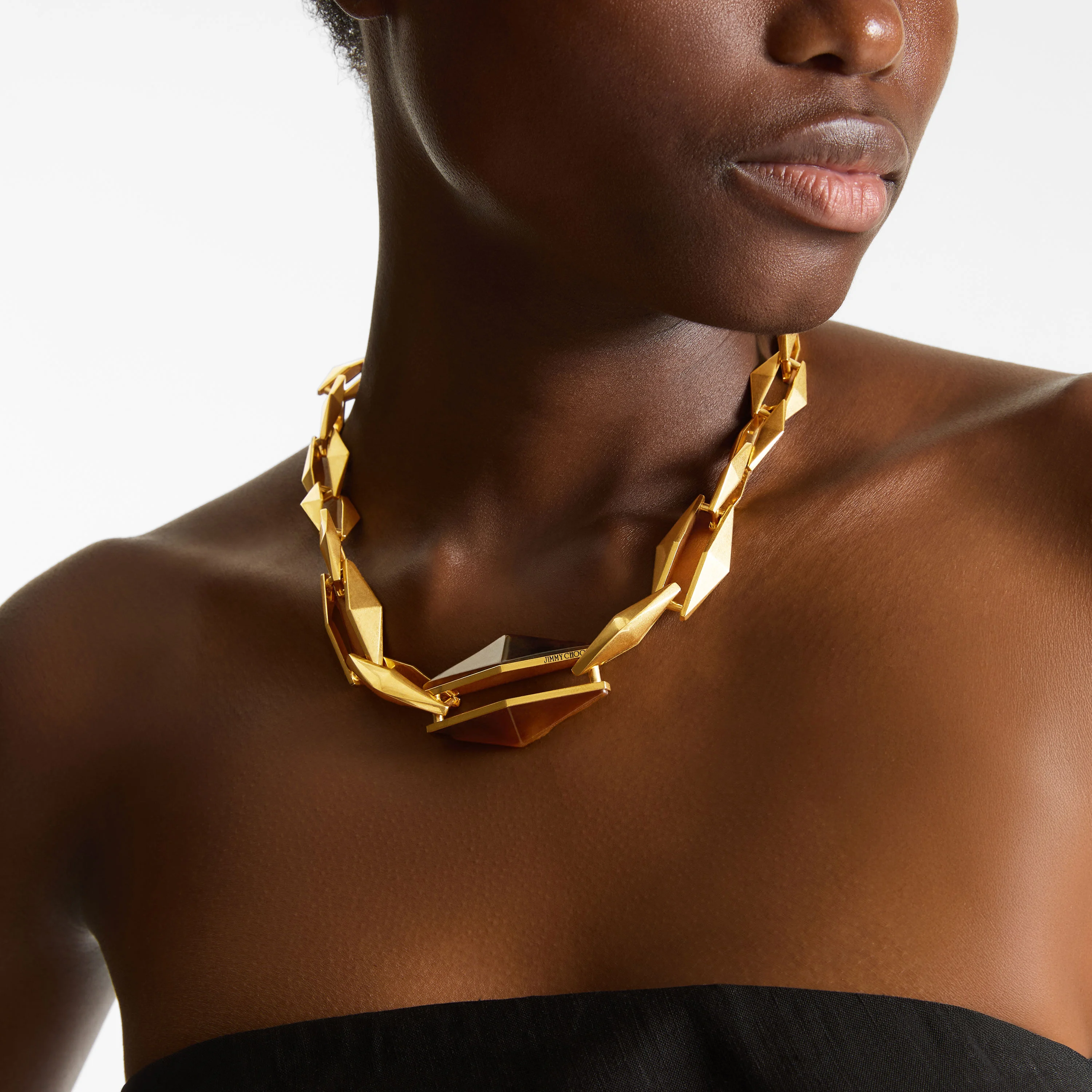 Diamond Link Necklace Gold Finish Diamond Quartz Necklace