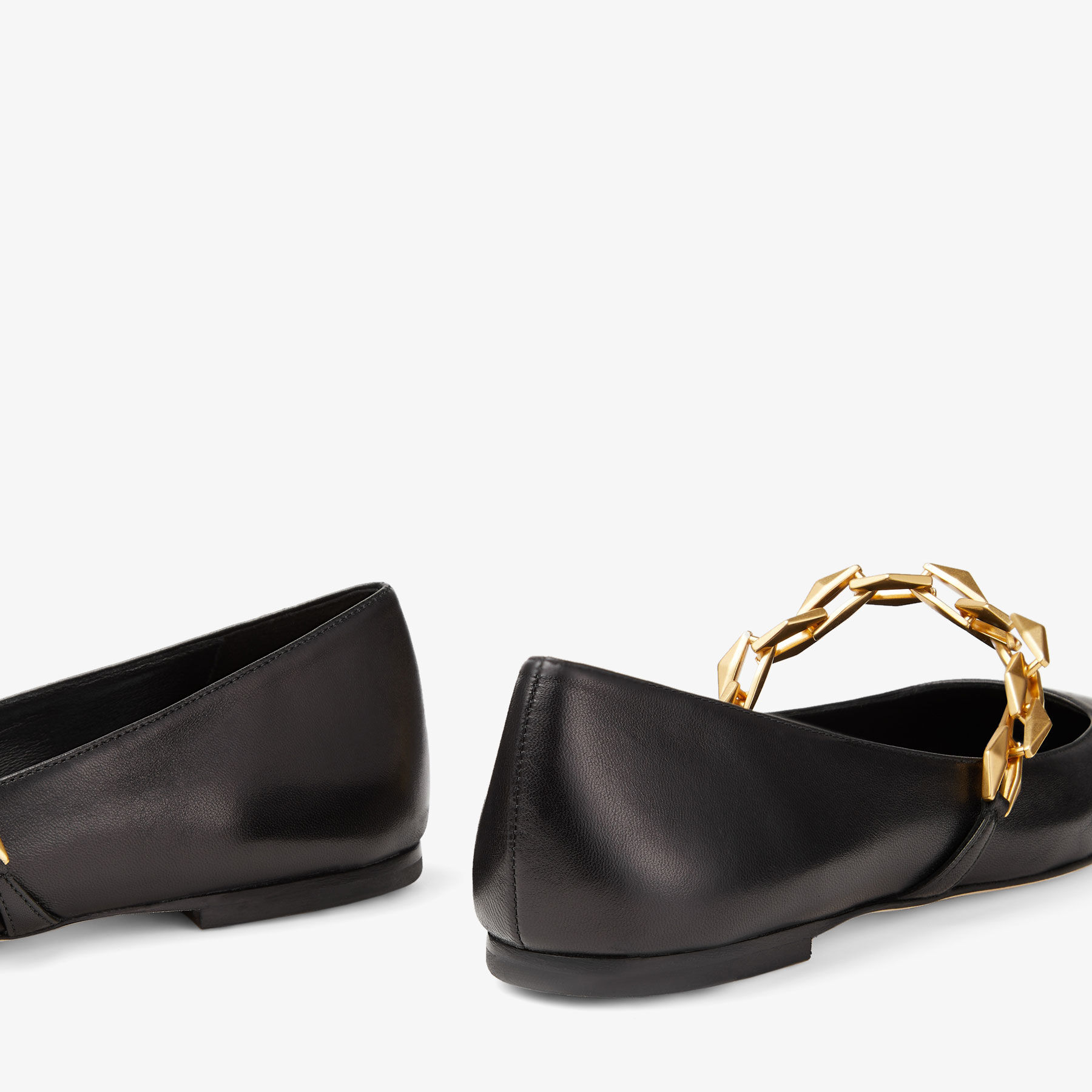 Diamond Tilda Flat Black Nappa Leather Flats with Chain