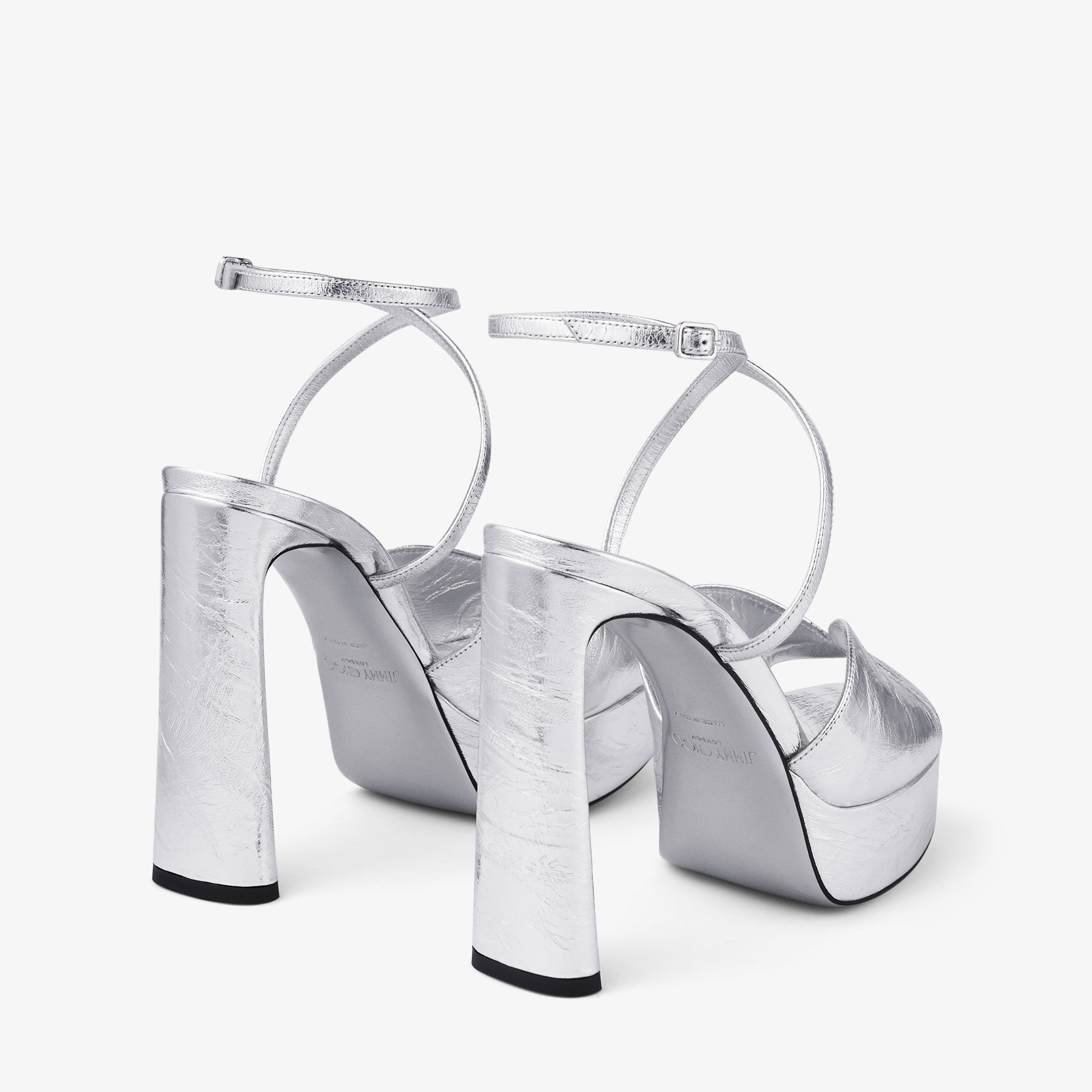 Karli Platform 125 Silver Metallic Leather Platform Sandals