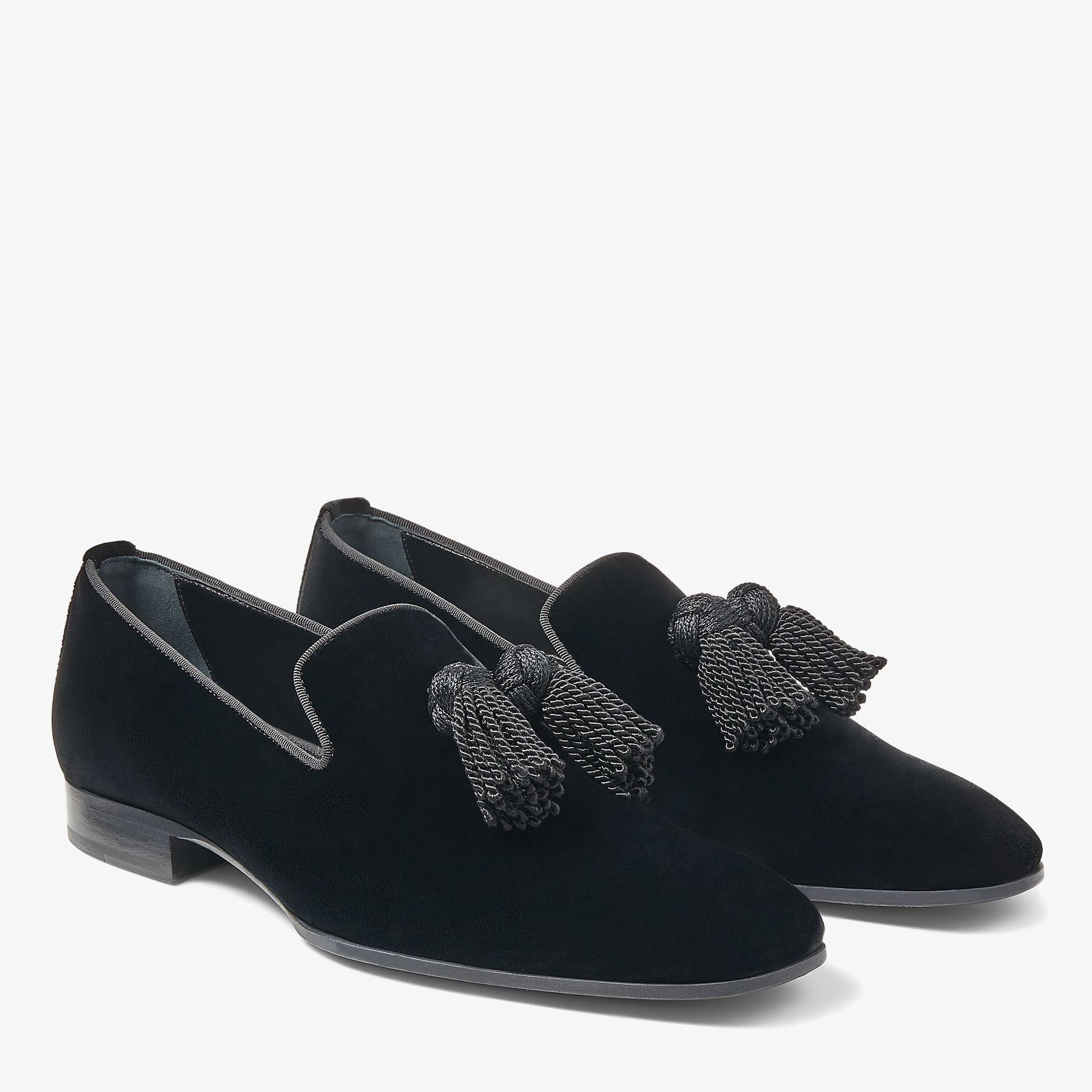 Foxley M Black Velvet Slip-On Shoes with Tassel
