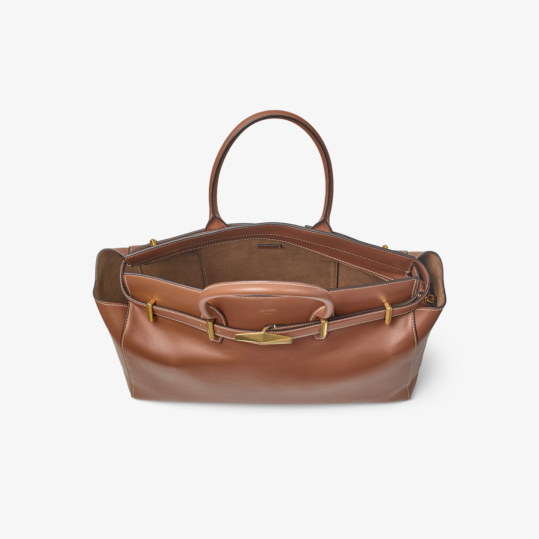 Diamond Belted Top Handle M Tan Leather Top Handle Bag