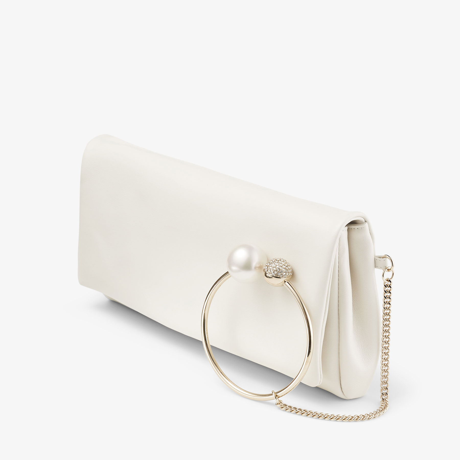Xandra Latte Nappa Leather Clutch Bag with Crystal Bangle