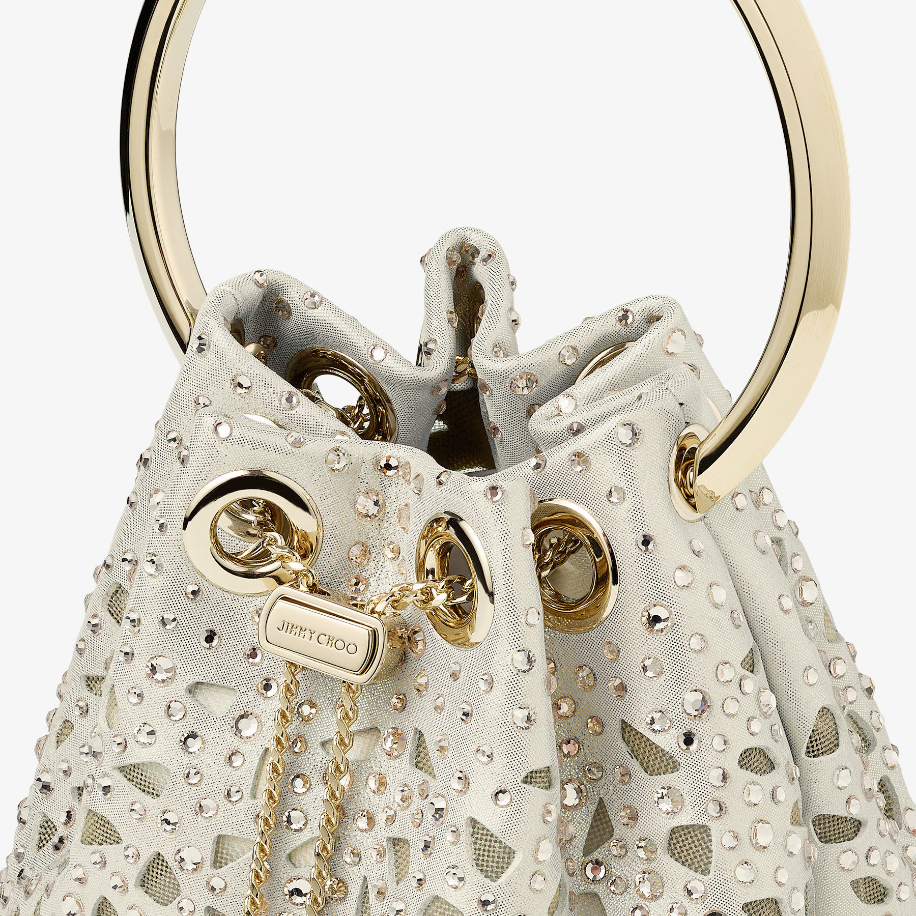 Micro Bon Bon Gold Shimmer Suede Crystal Mini Bag