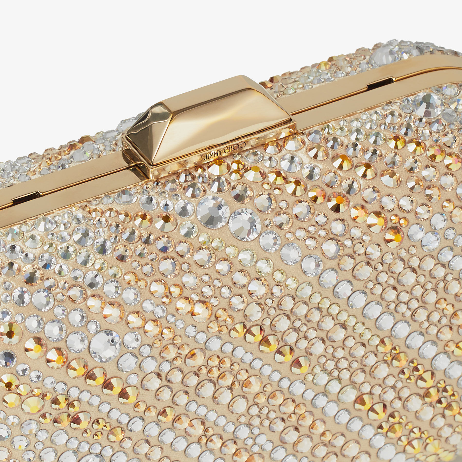 Cloud Gold Satin Crystal Clutch Bag