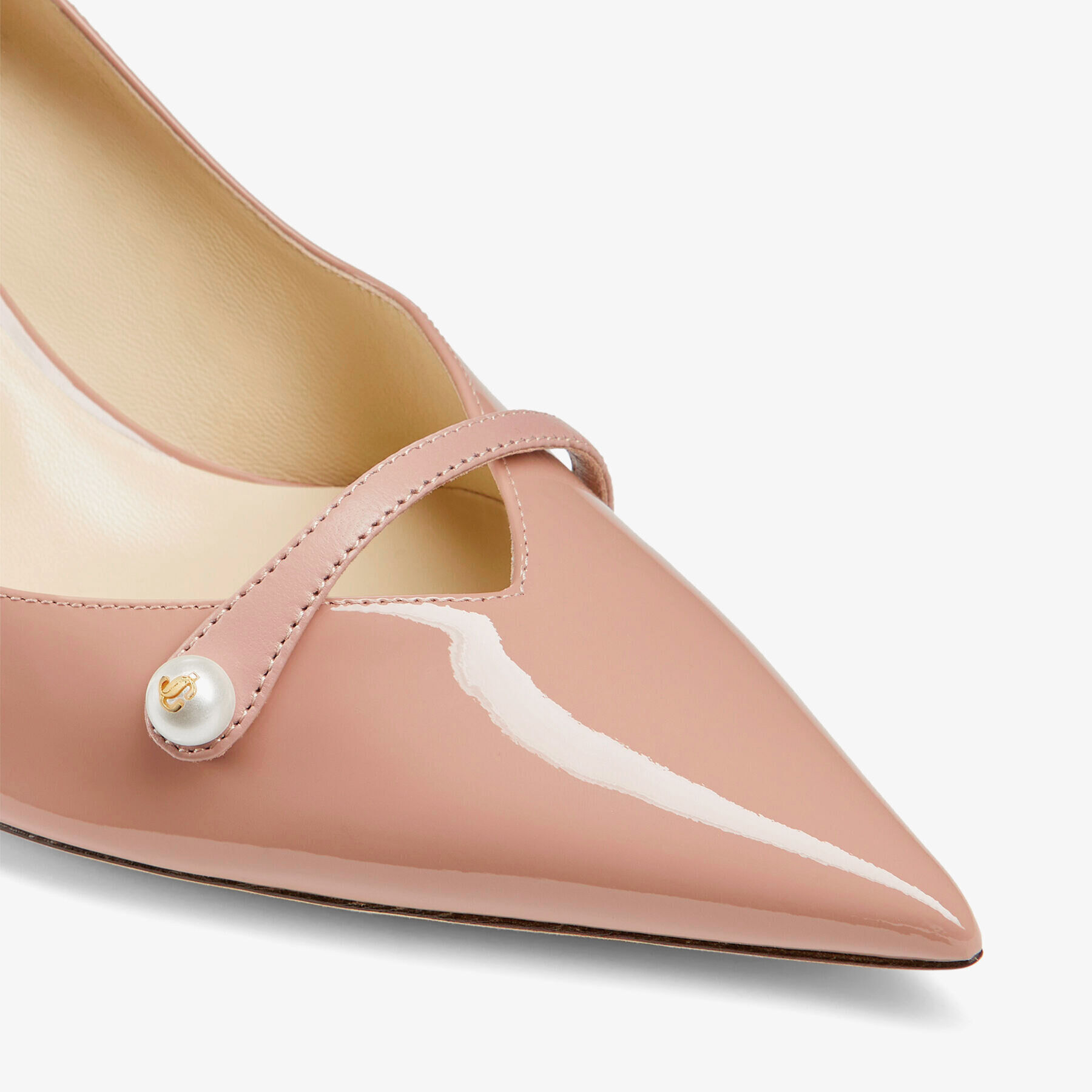 Rosalia 65 Ballet Pink Patent Pointed Pumps with Pearl Detail