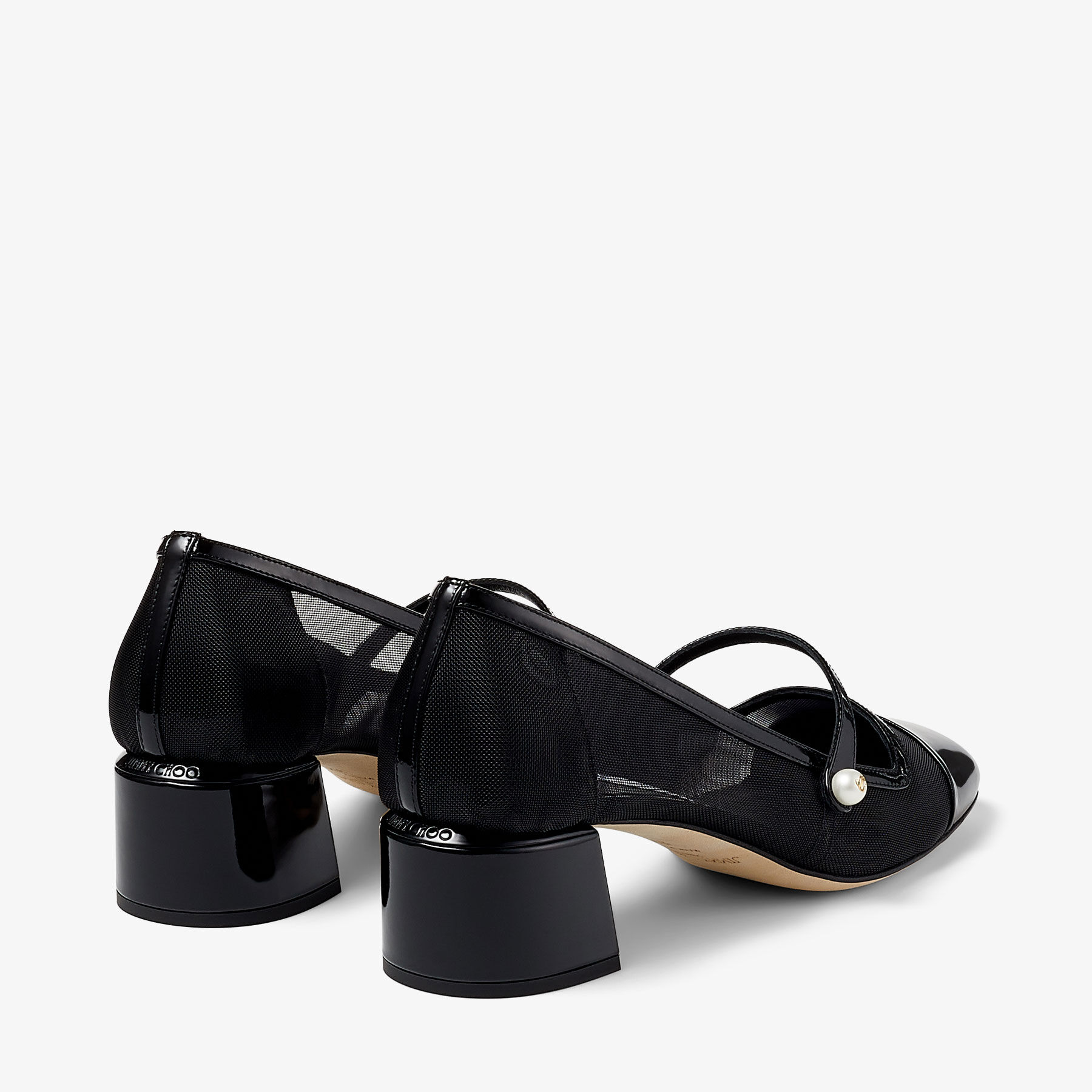 Elisa 45 Black Patent and Mesh Pumps