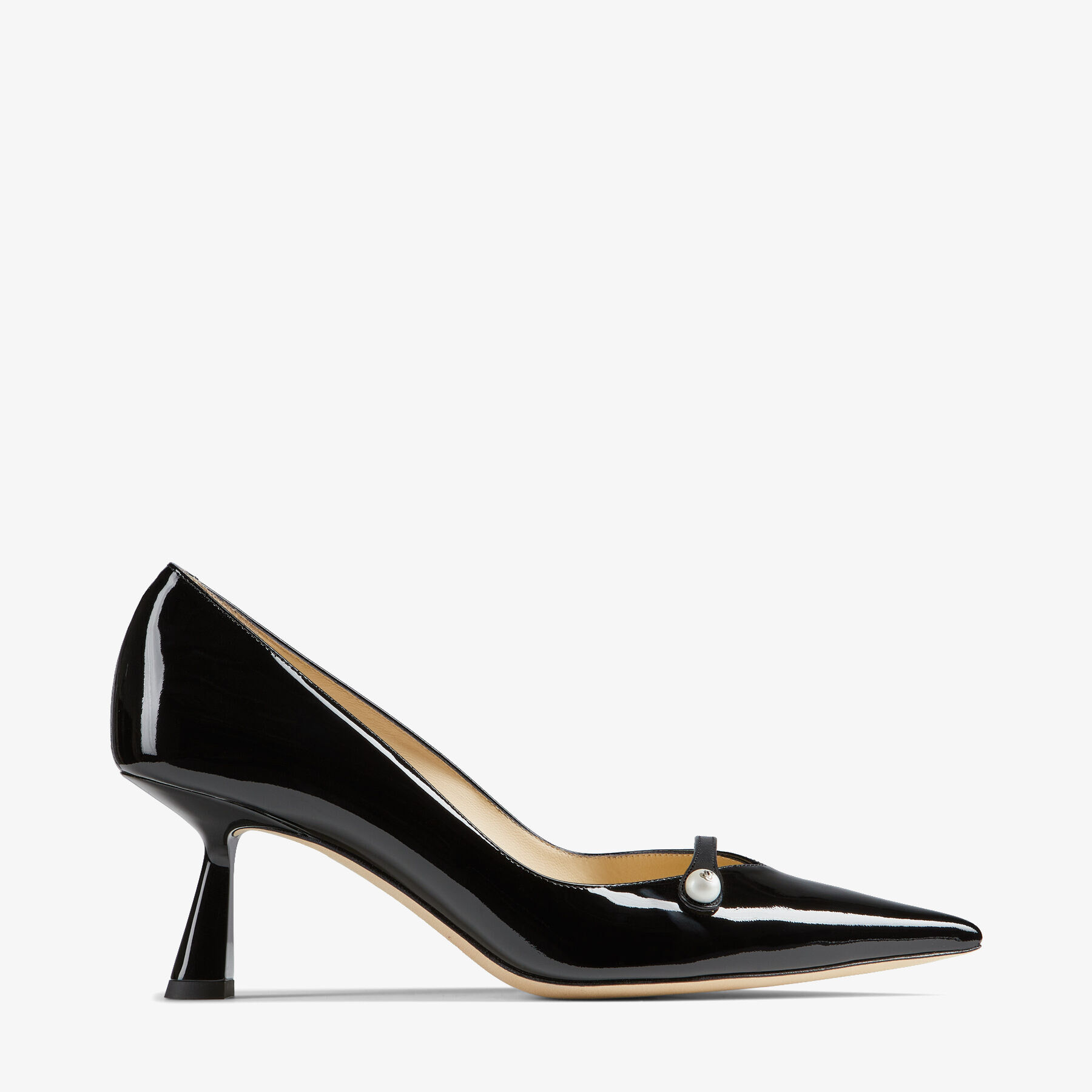 Rosalia 65 Black Patent Pointed Pumps with Pearl Detail