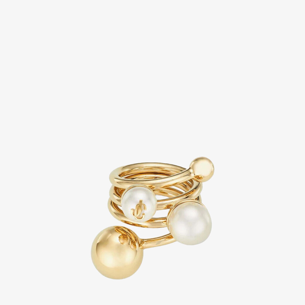 JC Multi Pearl Ring Gold-Finish Metal Ring with Pearls
