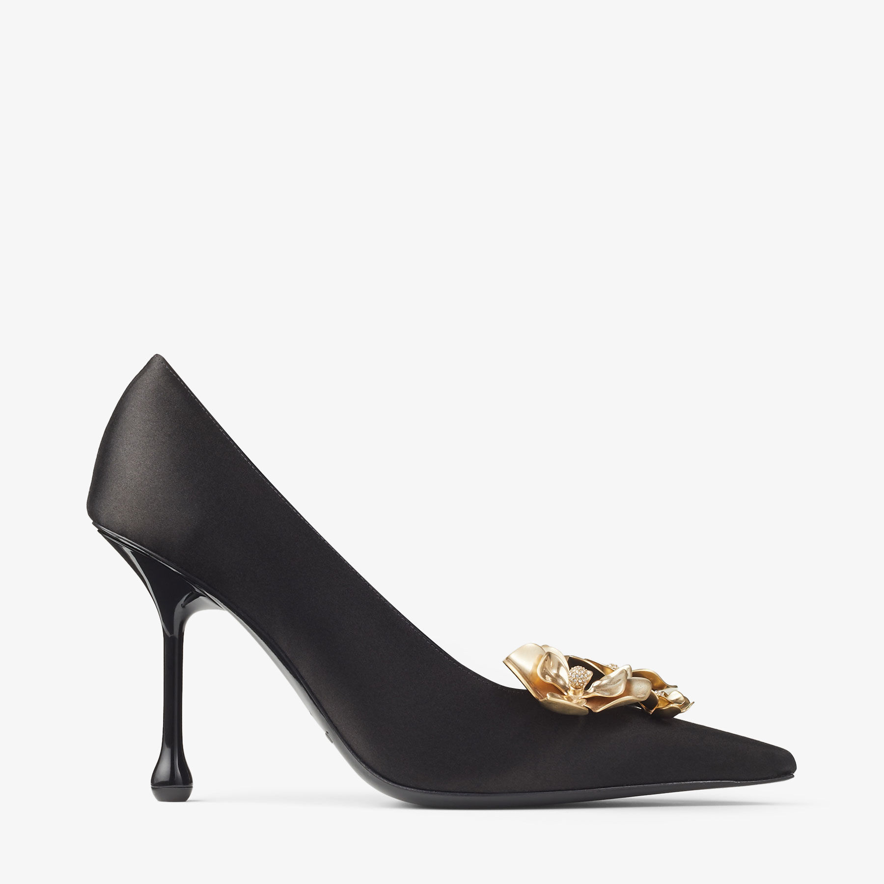 Ixia 95 Black Satin Pumps with Flowers