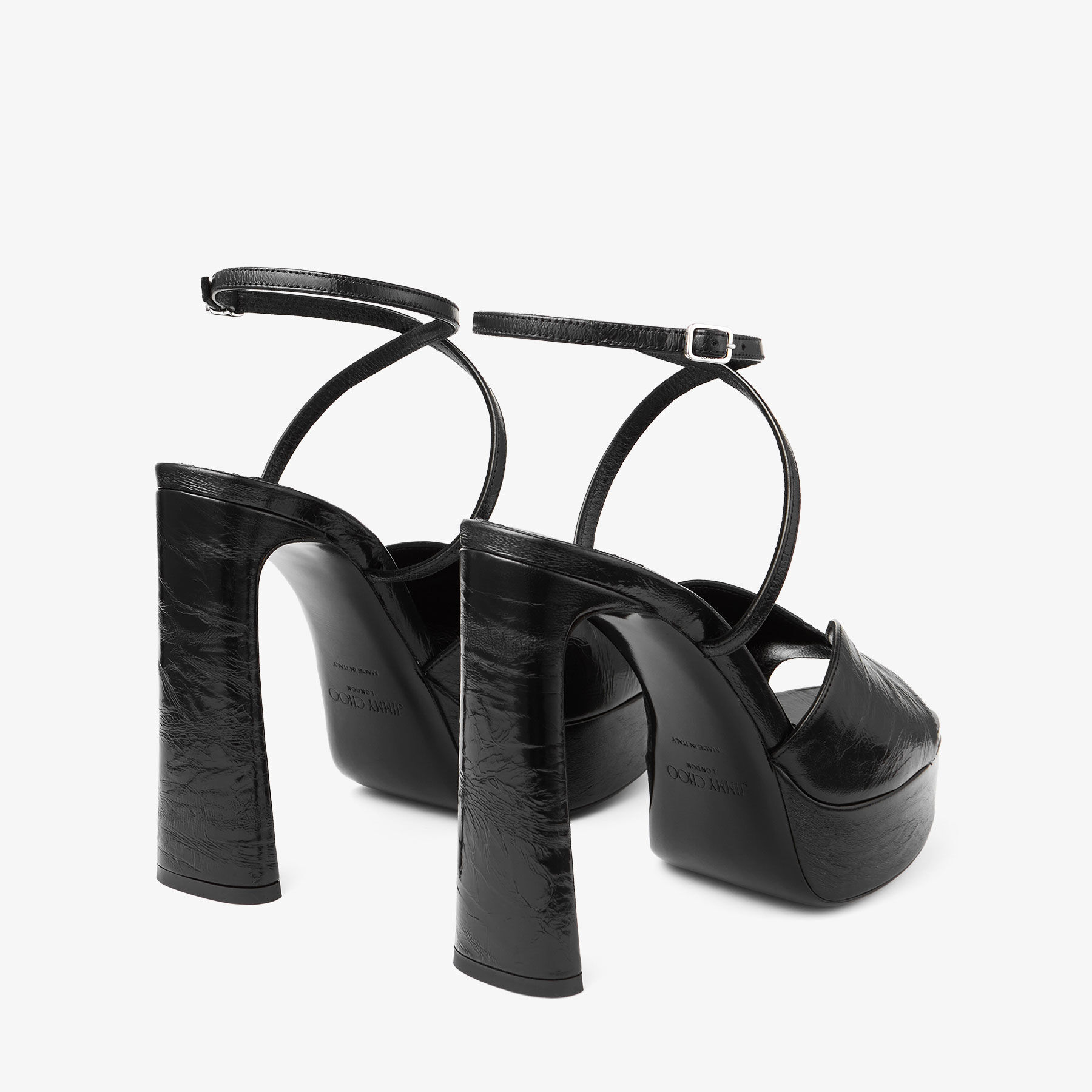 Karli Platform 125 Black Metallic Leather Platform Sandals